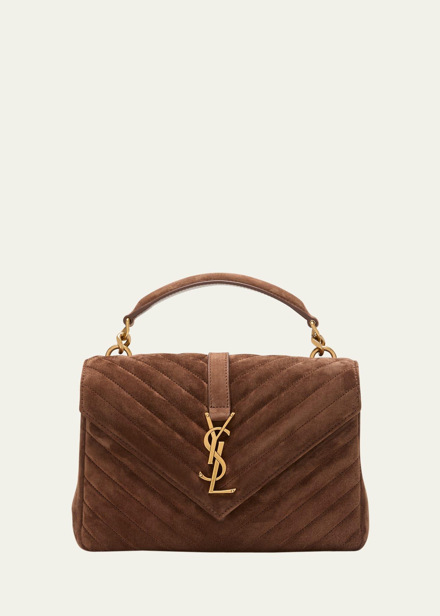 College Medium YSL Striped Suede Shoulder Bag