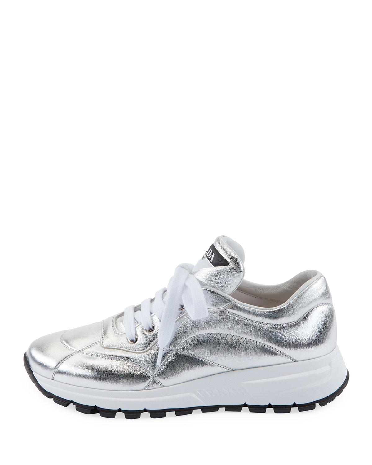 Prada Quilted Leather Trainer Sneakers in White - Lyst