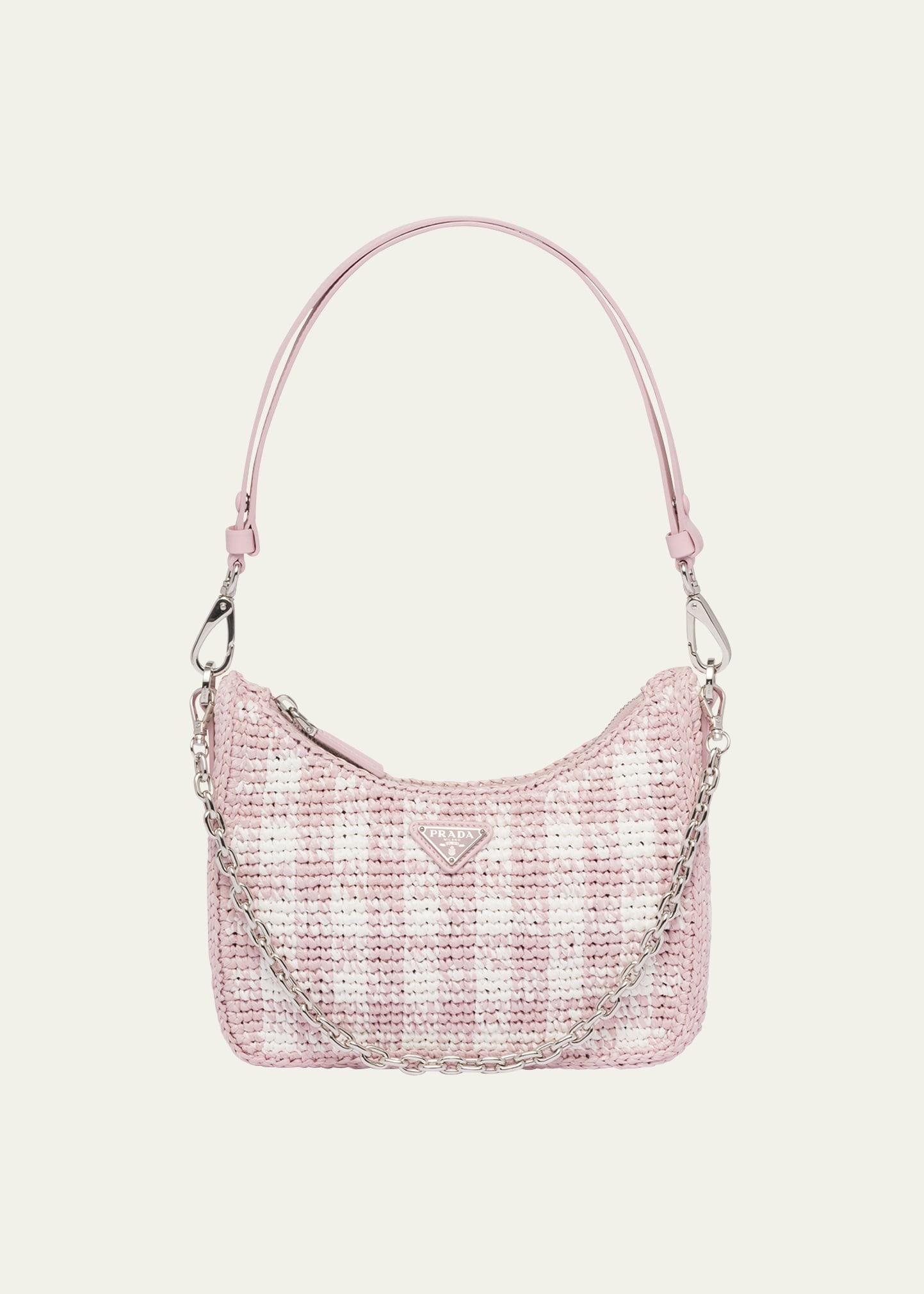 Prada Mini Checkered Raffia Tophandle Bag Lyst