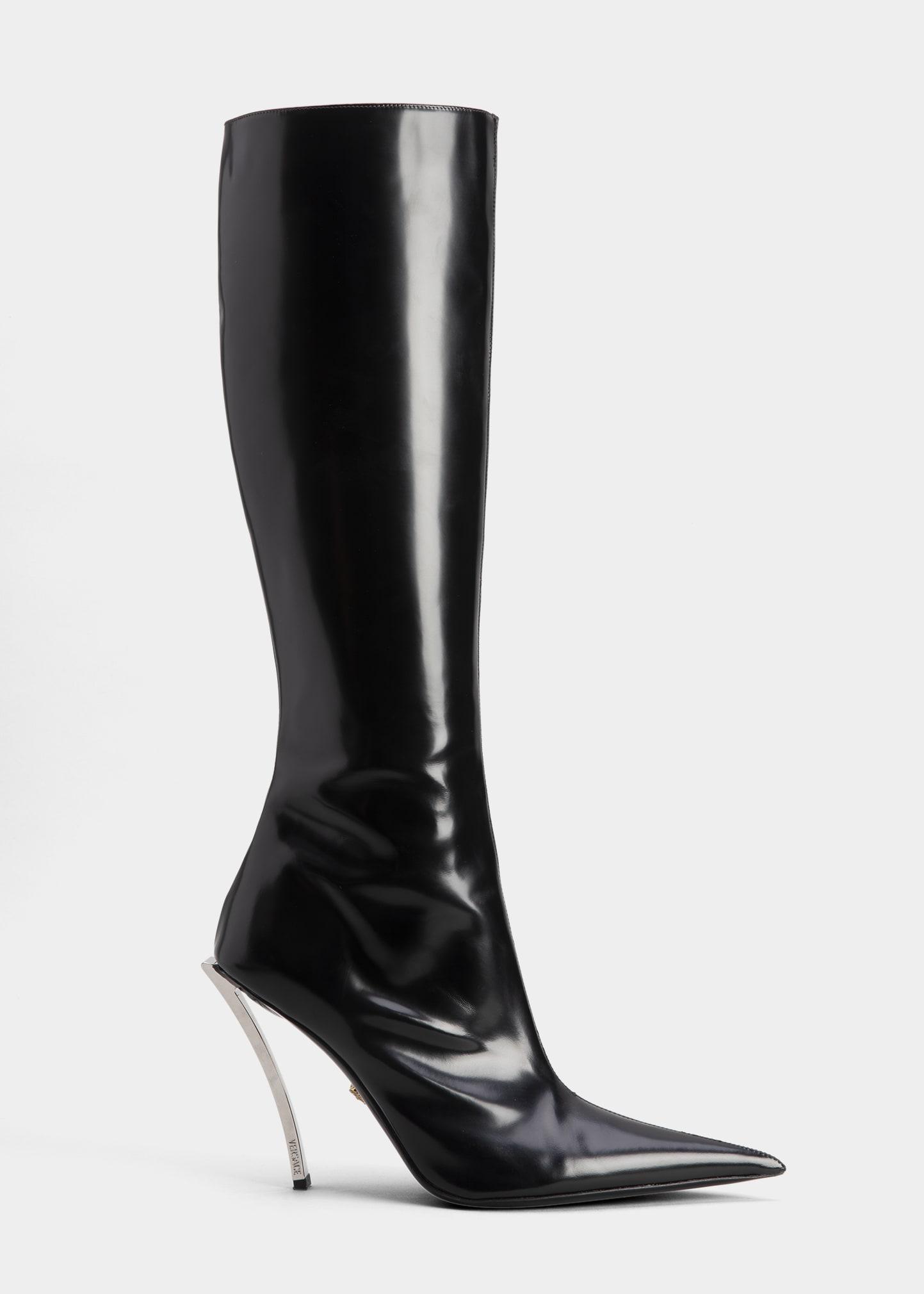 Versace Metal Heel Boots in Black | Lyst