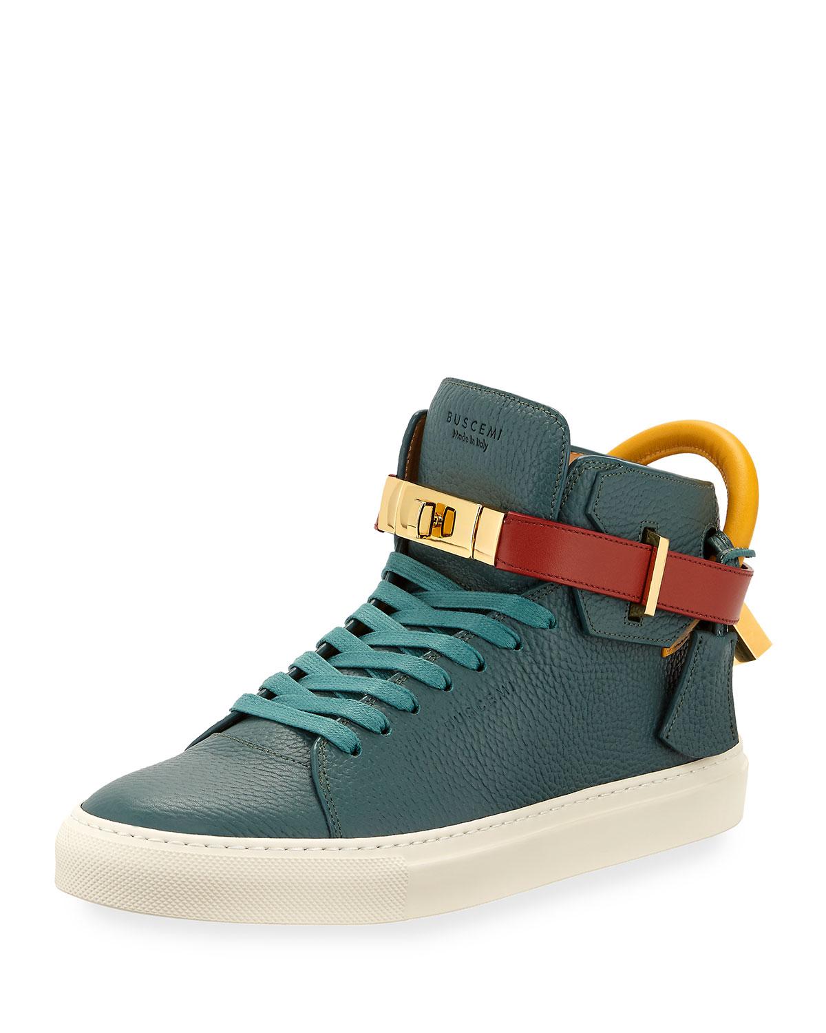 Buscemi 100mm Tricolor Leather Midtop Sneaker in Green
