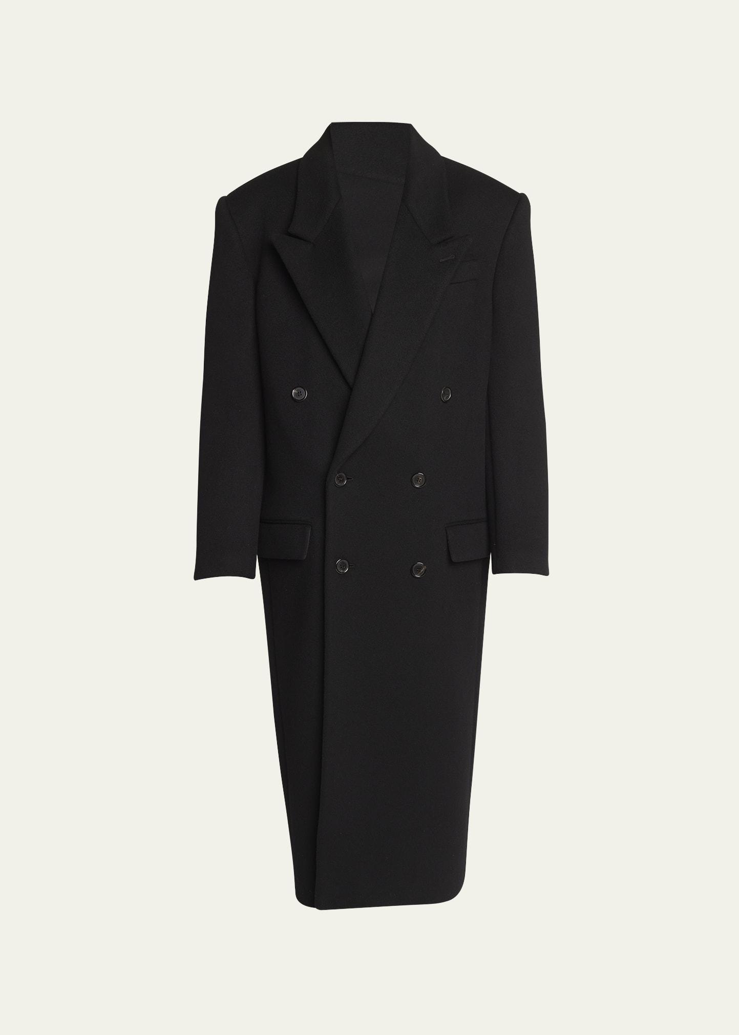 Saint Laurent Doublebreasted Wool Top Coat in Black Lyst