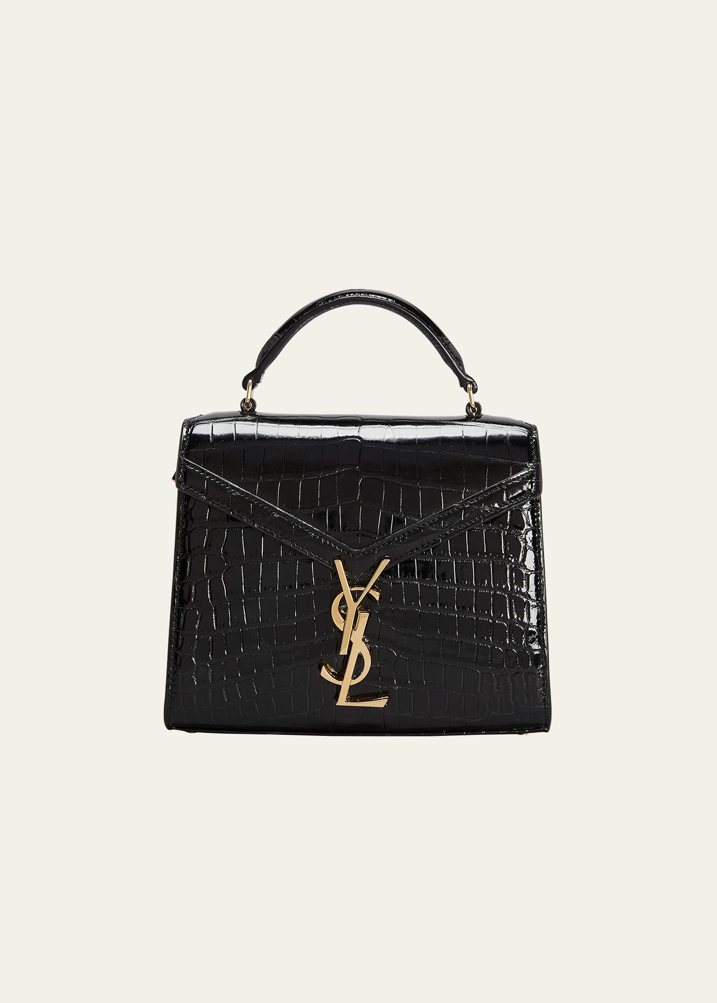 Saint Laurent Cassandra Mini Ysl Alligator Top-handle Bag in Black | Lyst