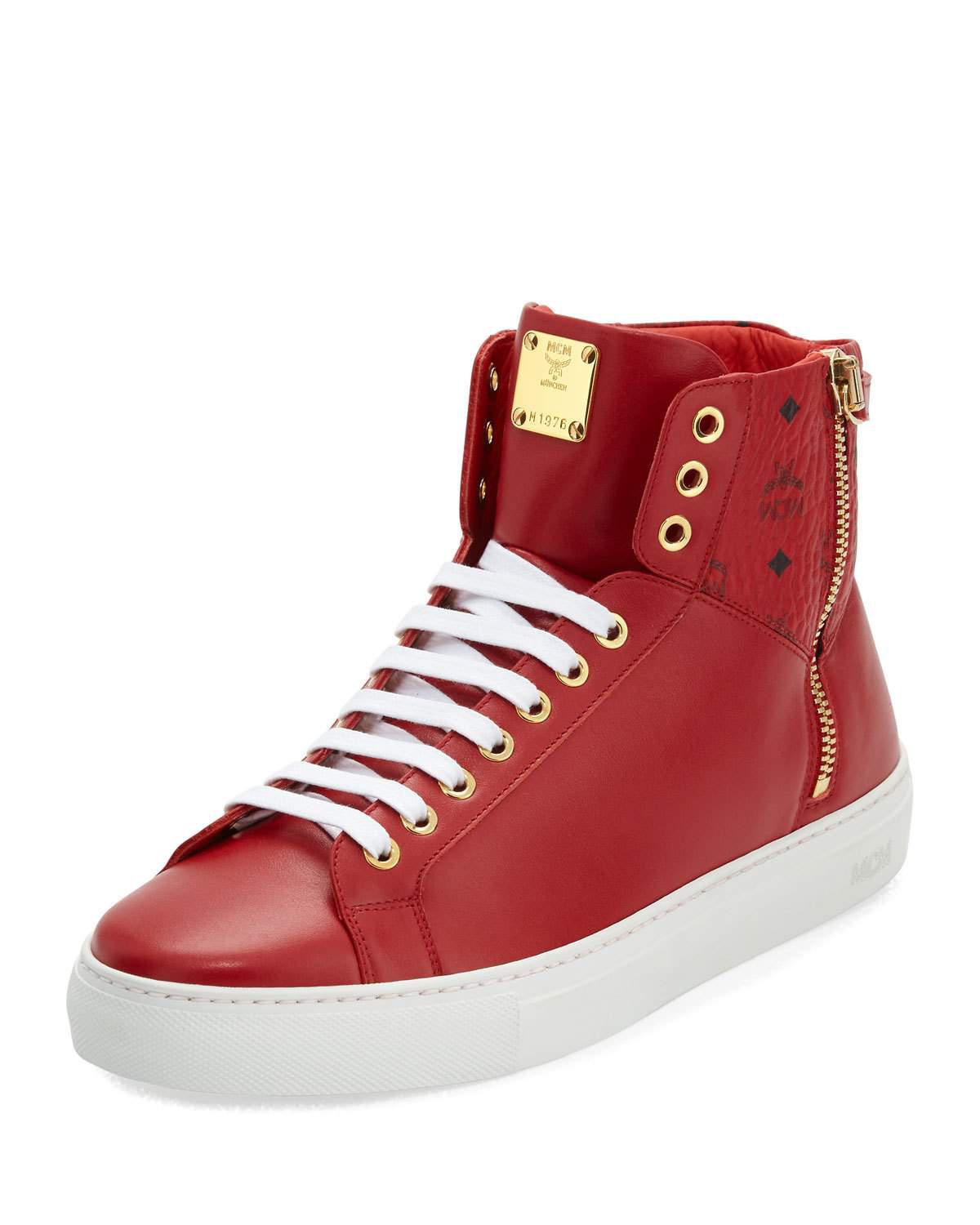 red mcm sneakers