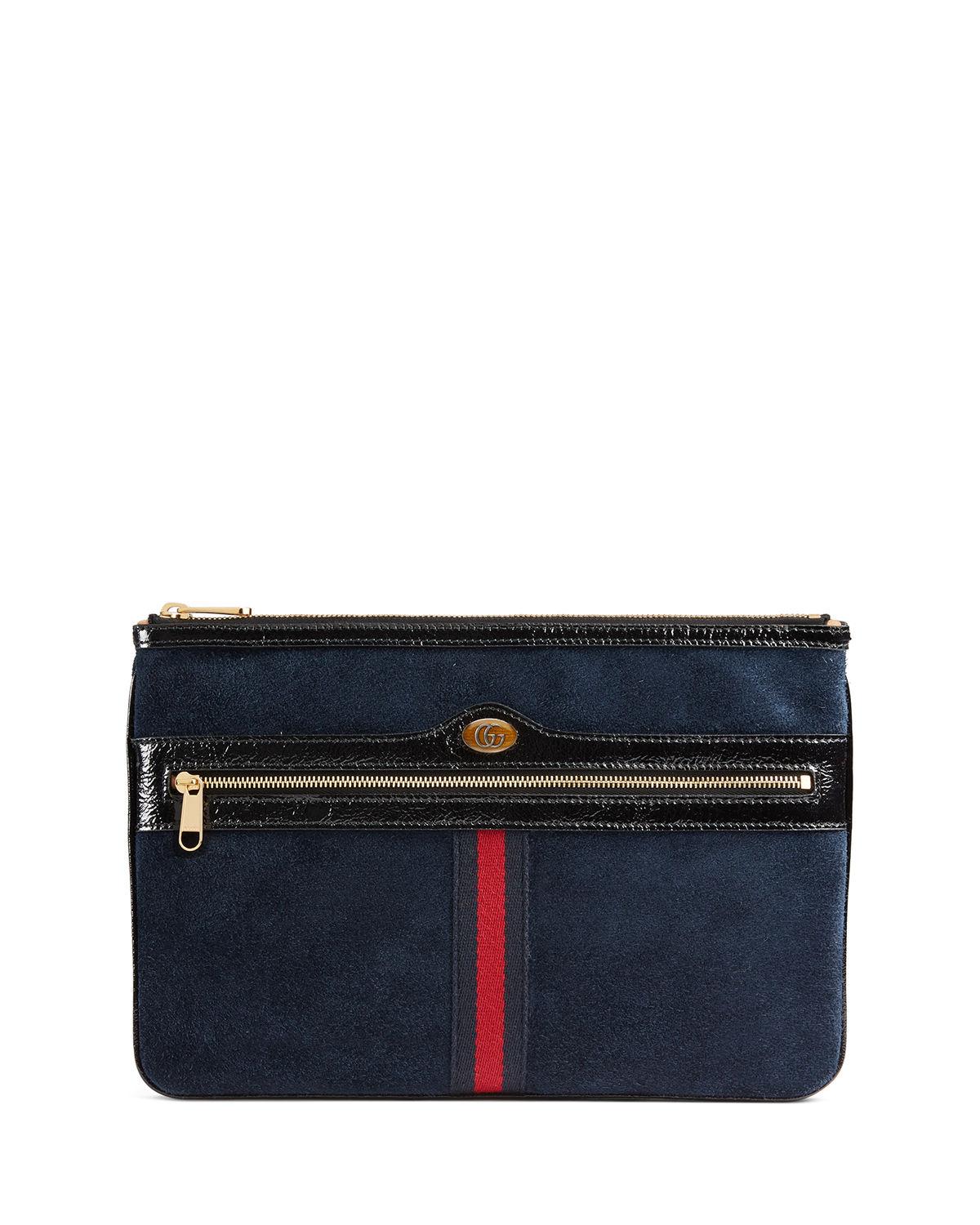 Gucci Ophidia Large Suede Clutch Bag in Blue - Lyst