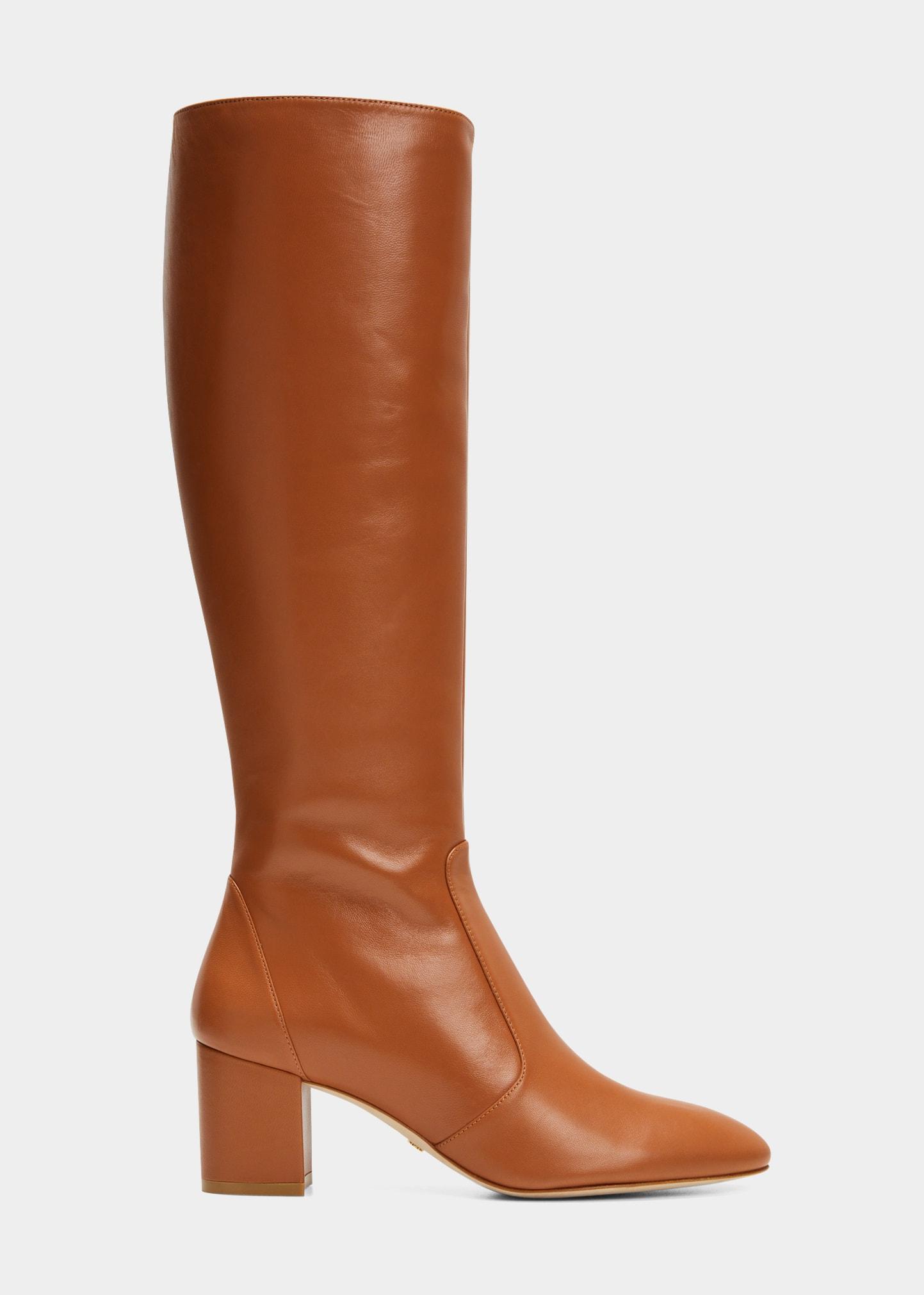 Stuart Weitzman Yuliana Lambskin Zip Knee Boots in Brown Lyst