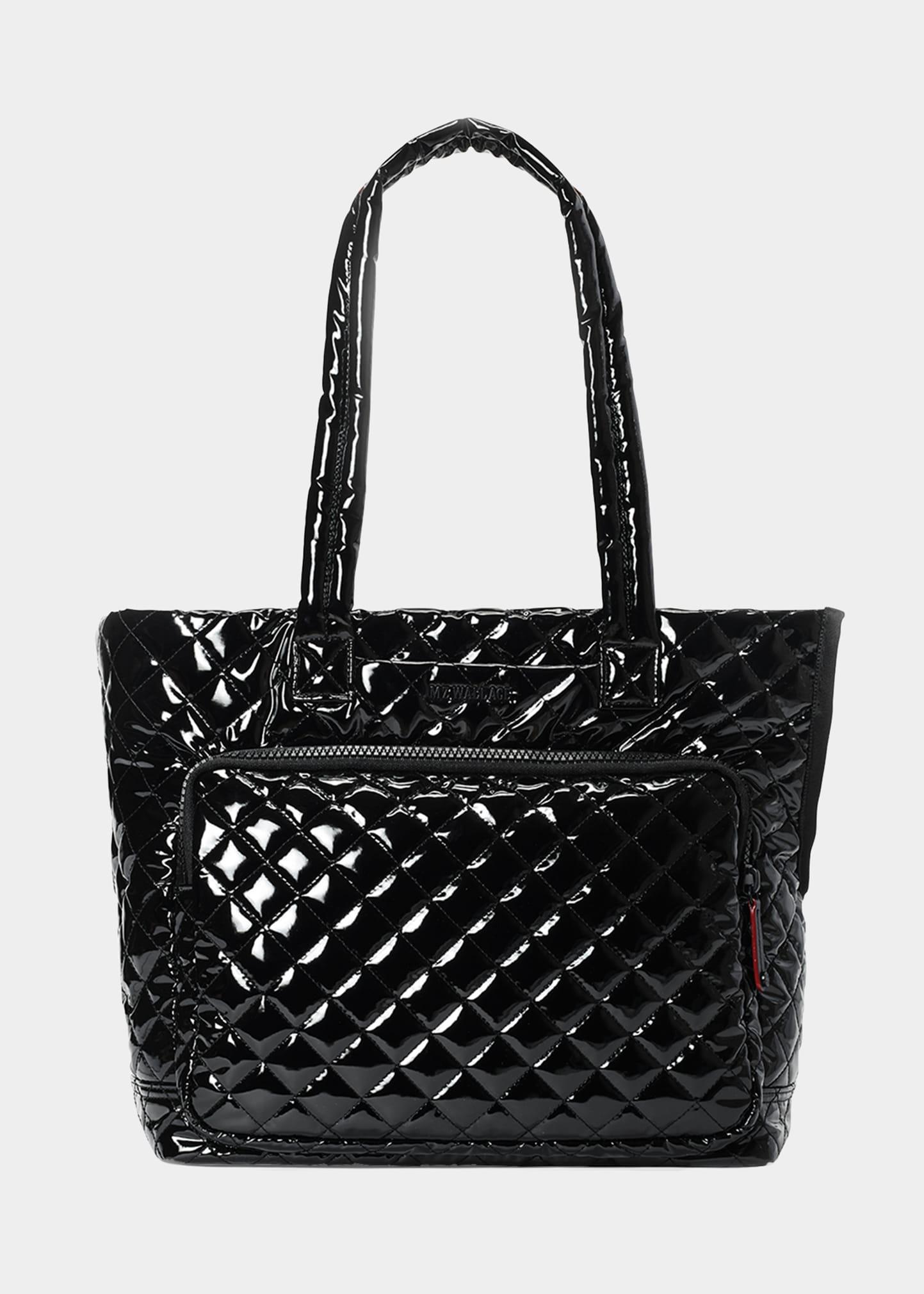 Large Quilted Nylon Tote Bag - Black