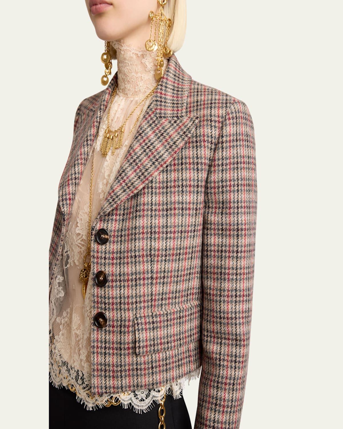 Chloé Cropped Prince Of Wales Jacket in Natural | Lyst Chloé Cropped Prince Of Wales Jacket in Natural | Lyst