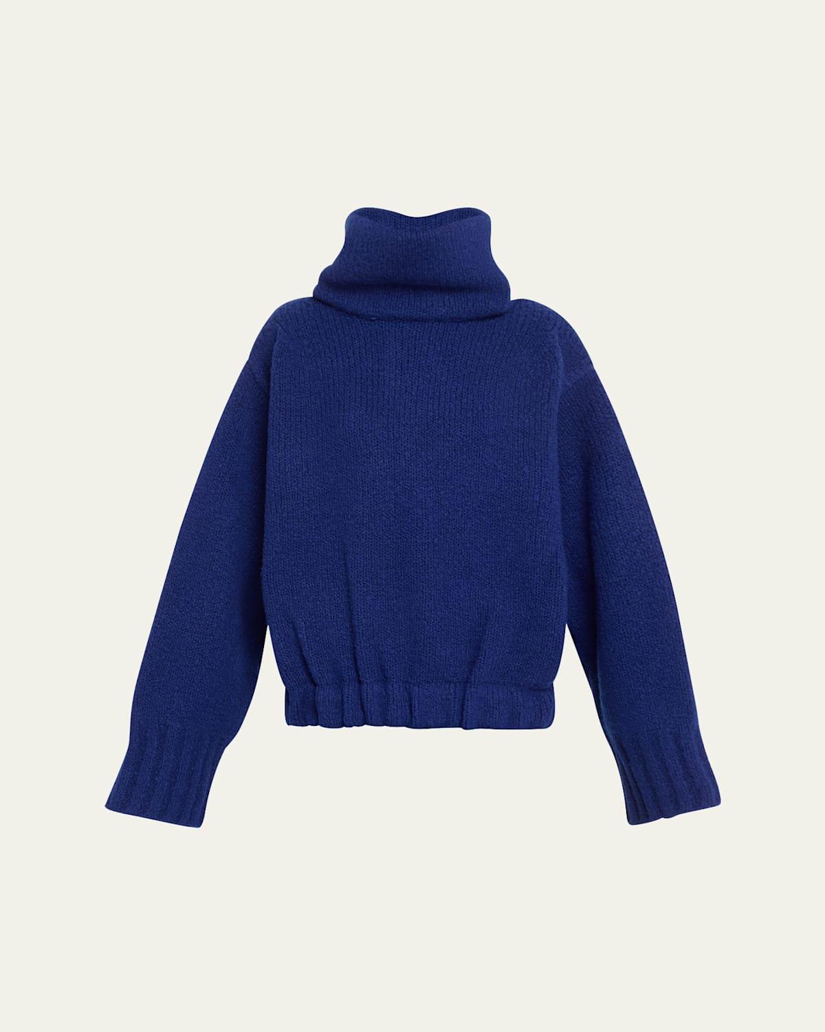 DRIES VAN NOTEN ウールシルク ボートネックニット-Blue/M DRIES VAN NOTEN シルク混 Vネック 薄手 ニット ネイビー M