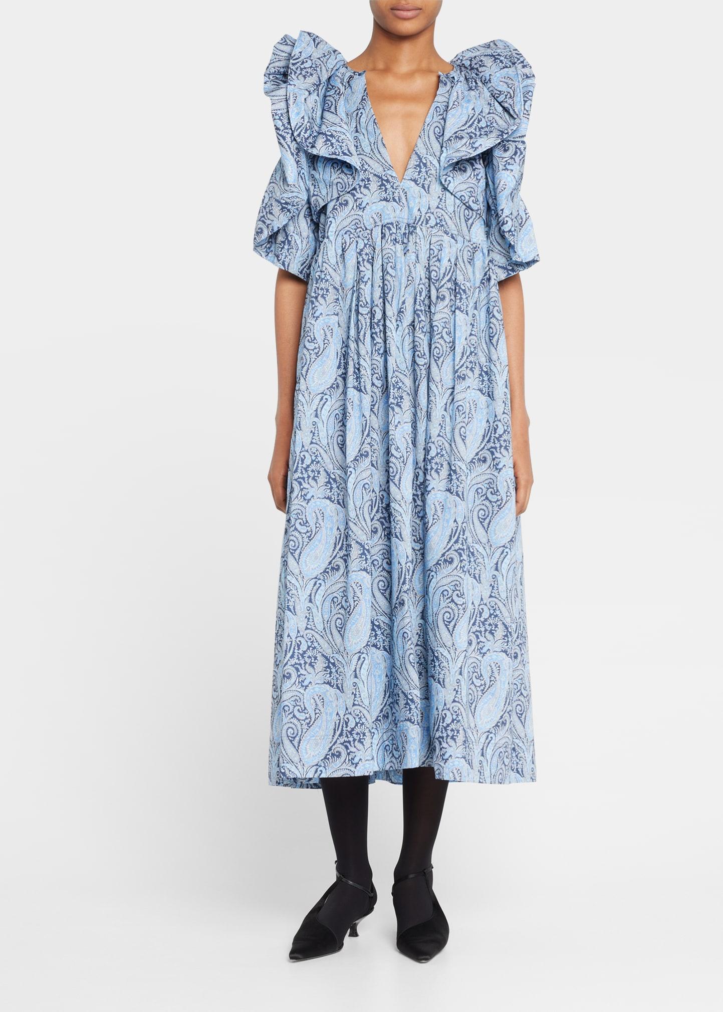 Nackiyé Lilypond Floral-print Midi Dress in Blue | Lyst