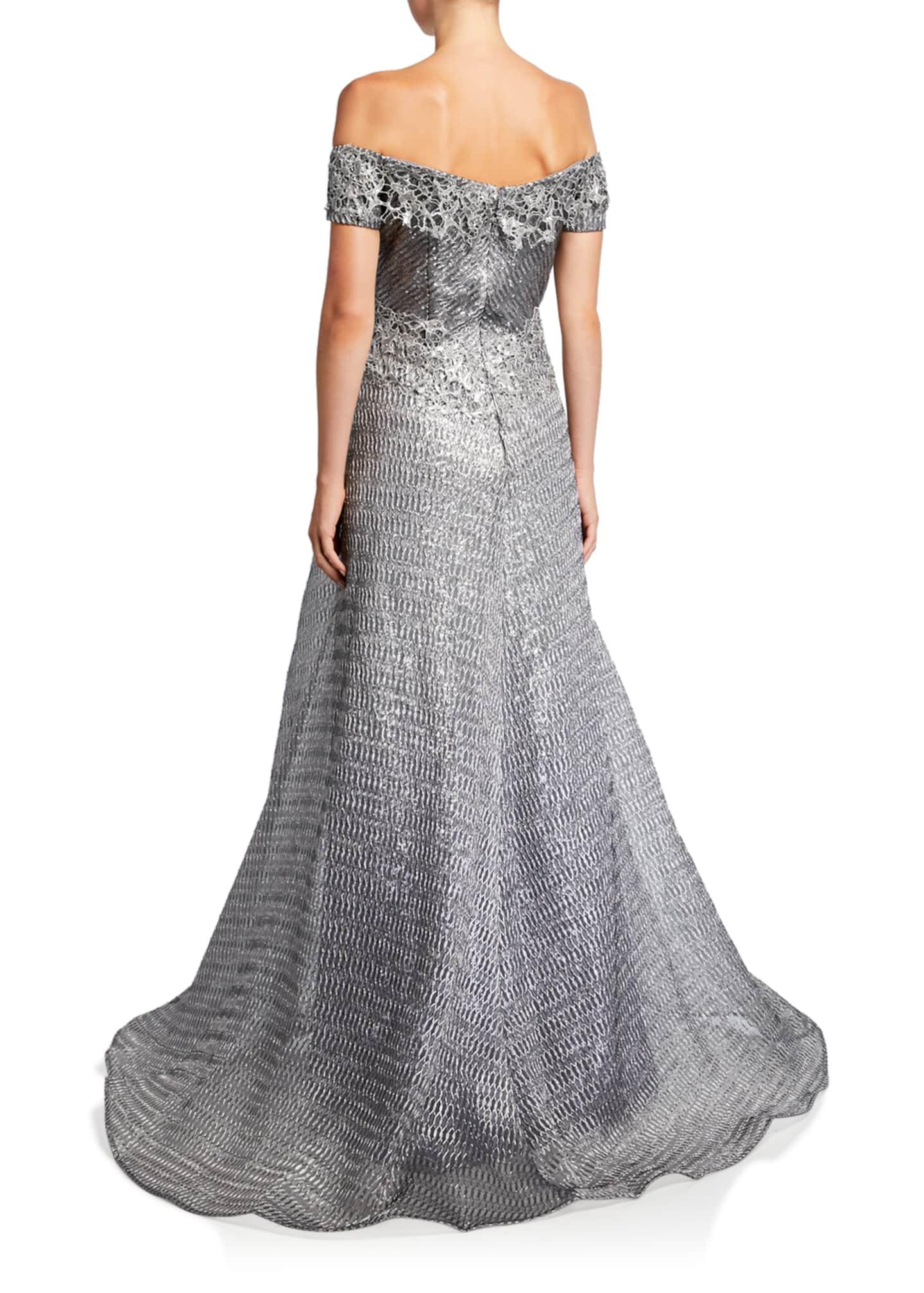Rene Ruiz Synthetic Off-the-shoulder Short-sleeve Gown in Silver ...