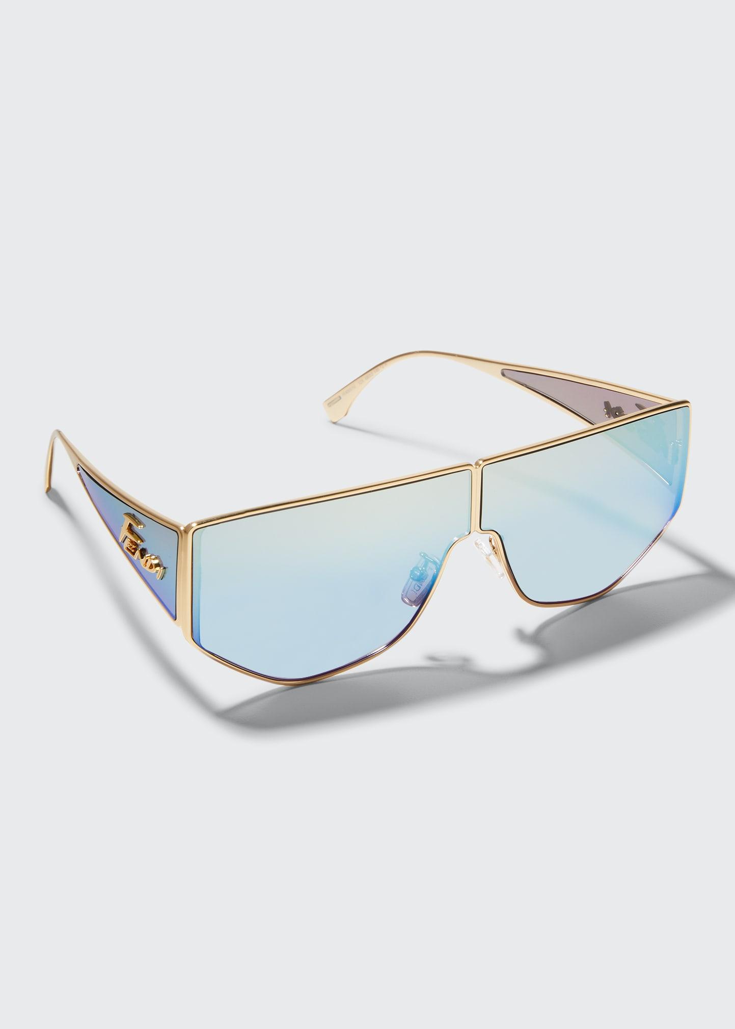 Fendi Metal Logo Shield Sunglasses in Blue for Men | Lyst