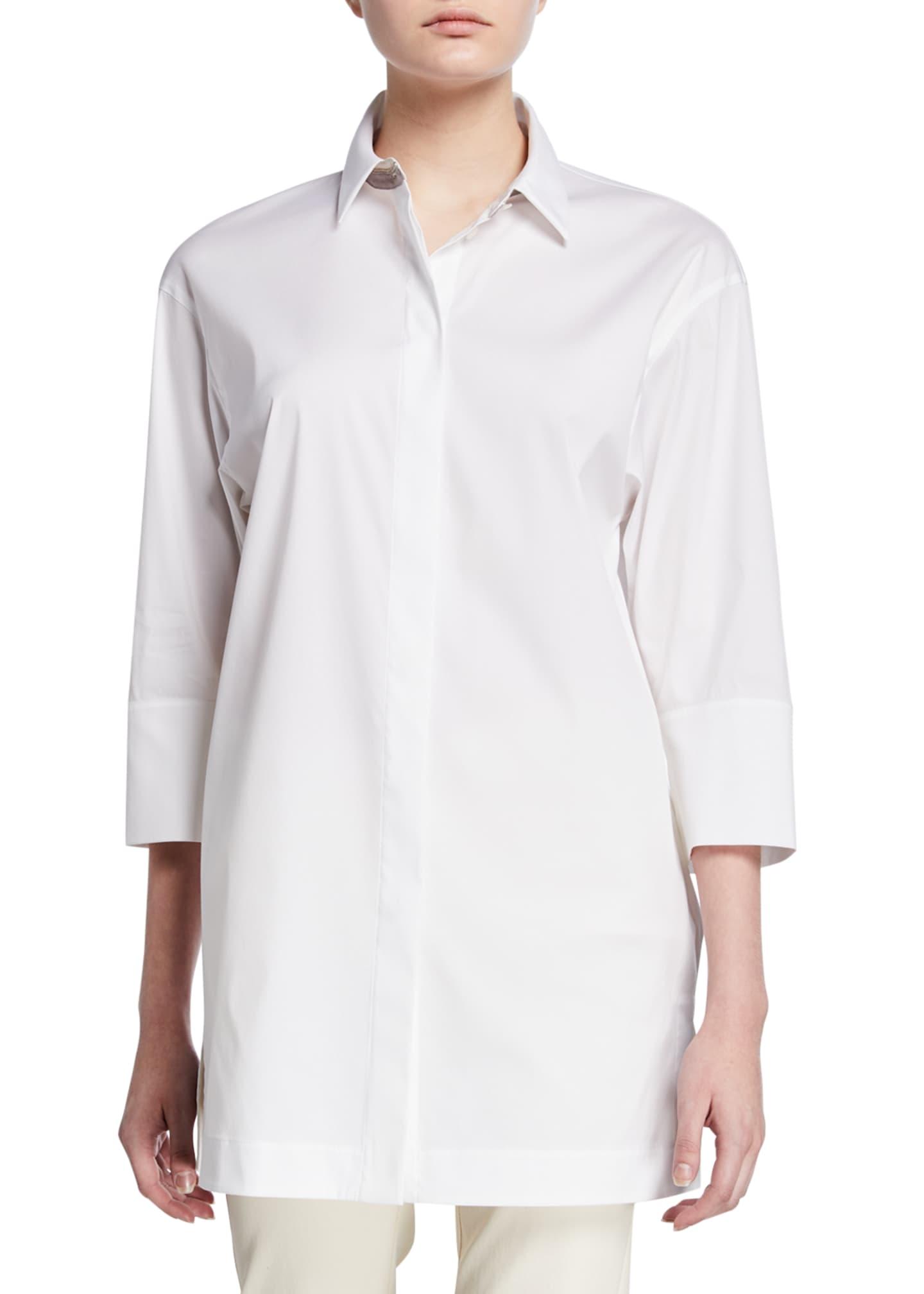 Lafayette 148 New York Cotton Button-down 3/4-sleeve Shirt With Chain ...
