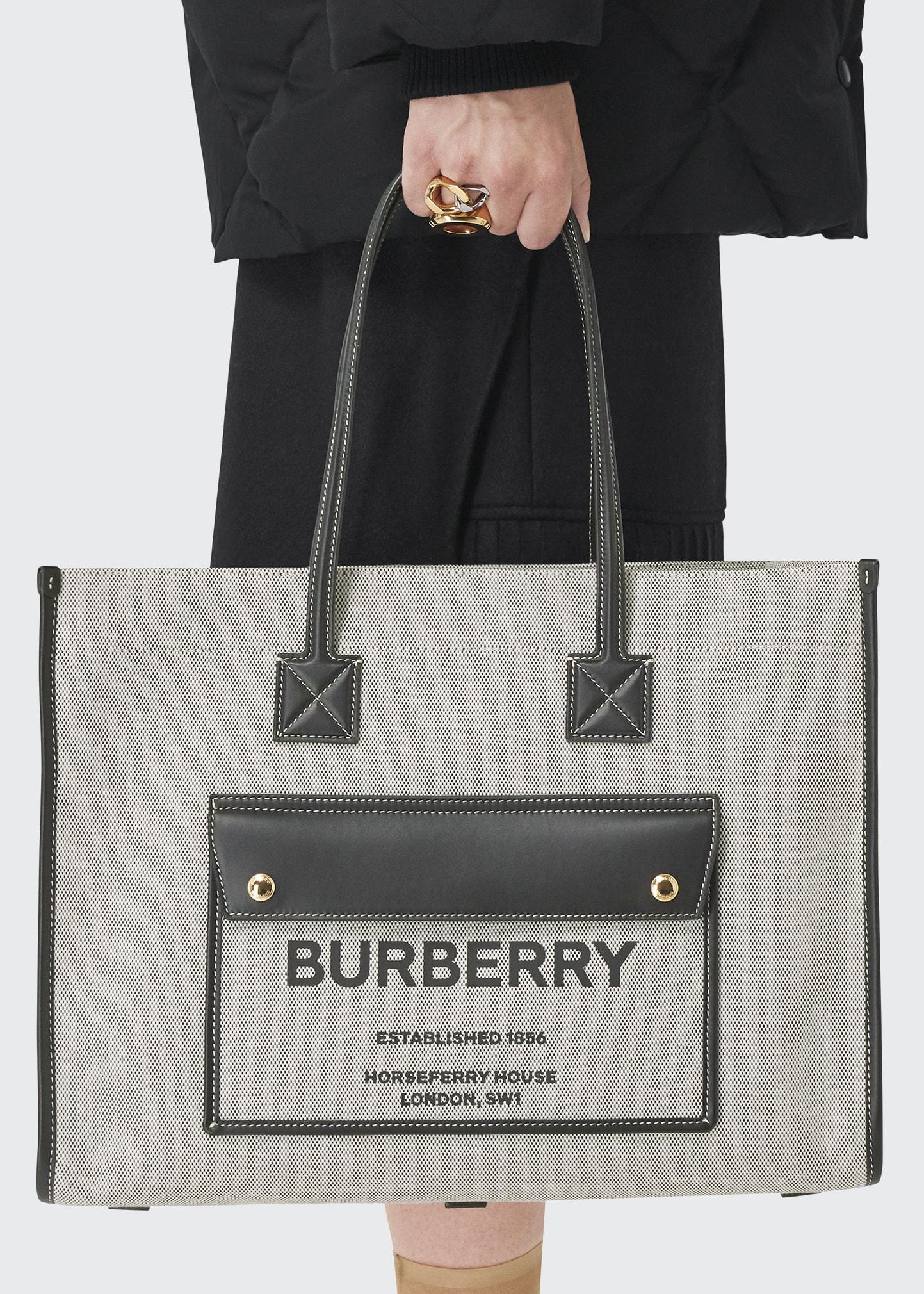 BURBERRY logo Side pocket Tote Bag Hand Bag Leather Beige