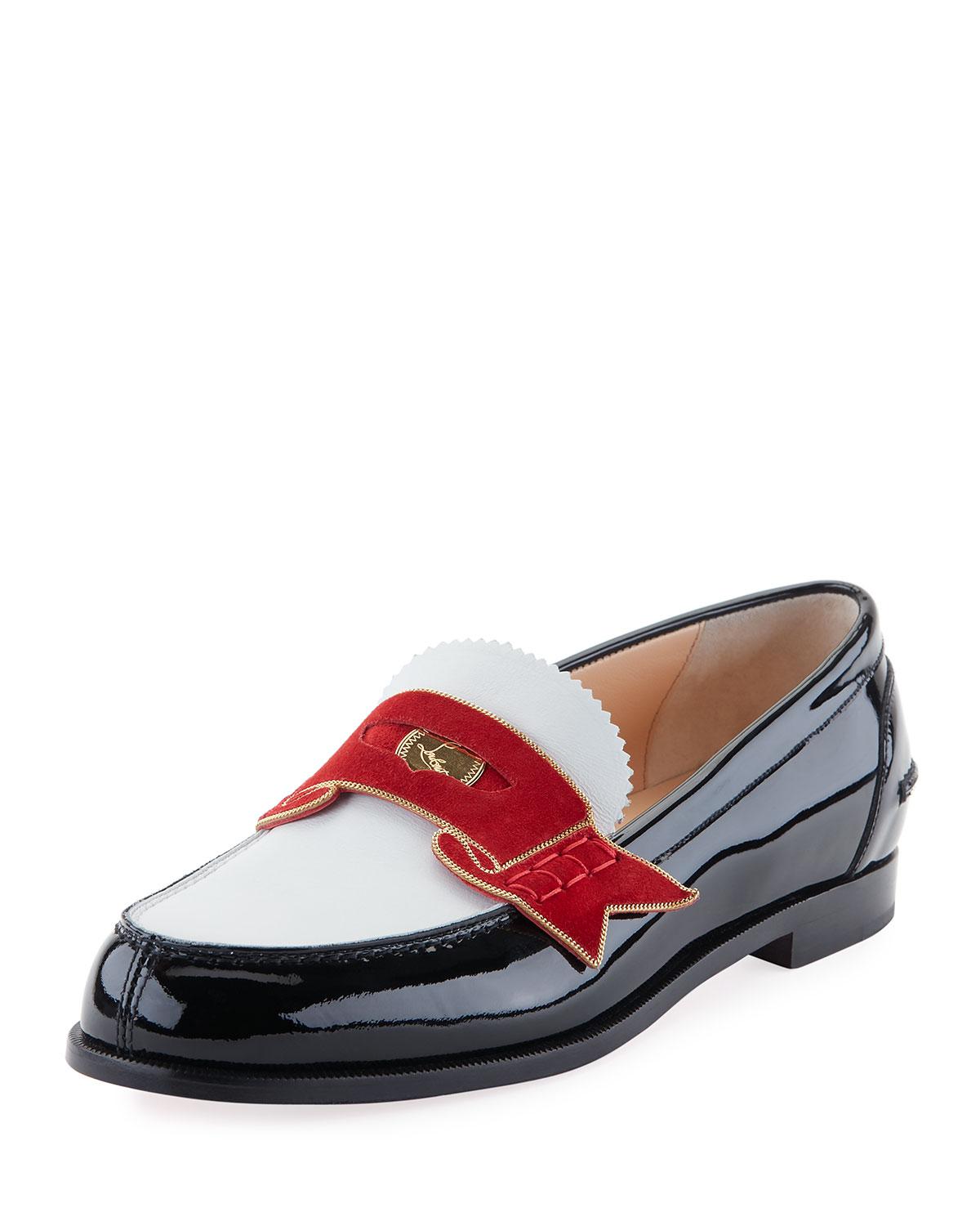Christian Louboutin Leather Monana Patent Flat Loafer in Black Lyst