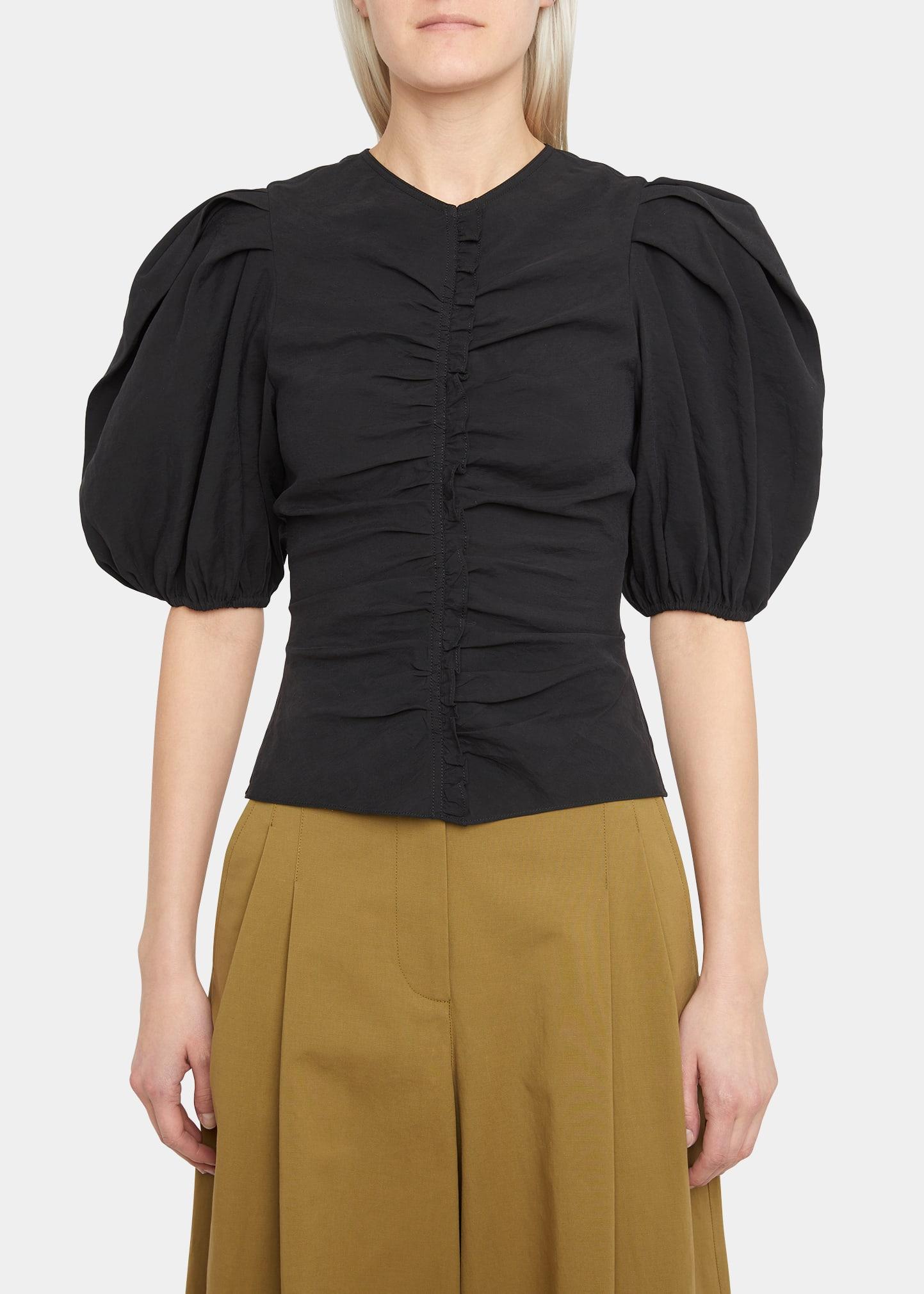 Ulla Johnson Elise Ruched Puff-sleeve Top in Black | Lyst