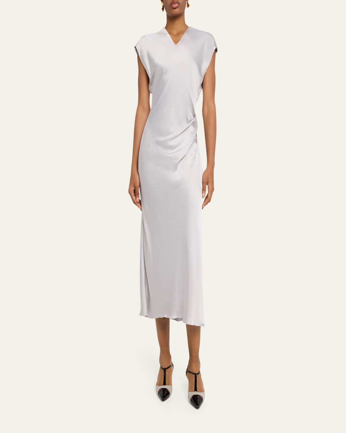 knee length dresses for ladies Yellow Midi Dress with Puff Sleeves