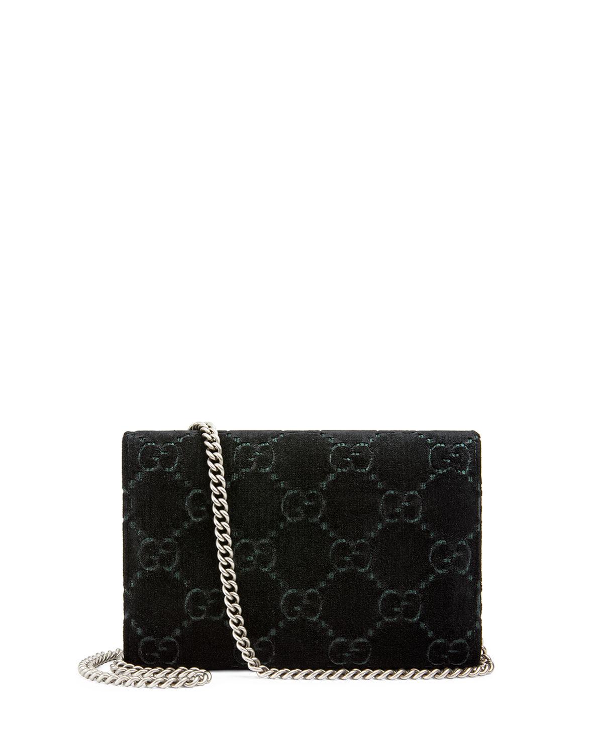 Gucci Dionysus Velvet GG Supreme Wallet On Chain in Black - Lyst