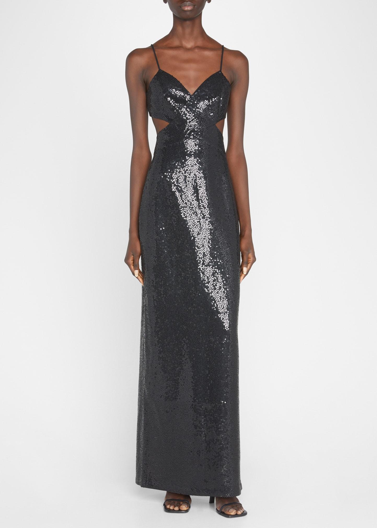 Michael Kors Sequin-embellished Crossover Cutout Column Gown in Black ...