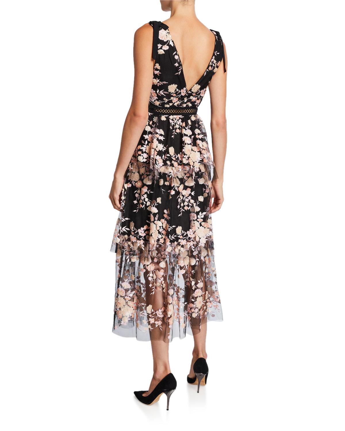 self portrait sleeveless midnight floral mesh dress