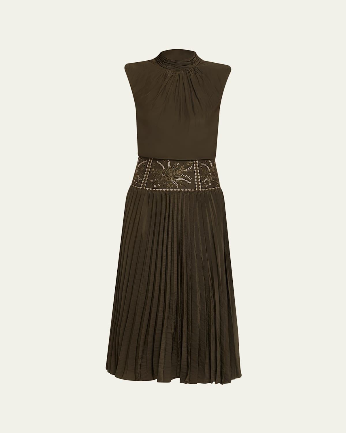 Ramy Brook Kimberly Embroidered Pleated Midi Dress in Natural | Lyst Ramy Brook Kimberly Embroidered Pleated Midi Dress in Natural | Lyst