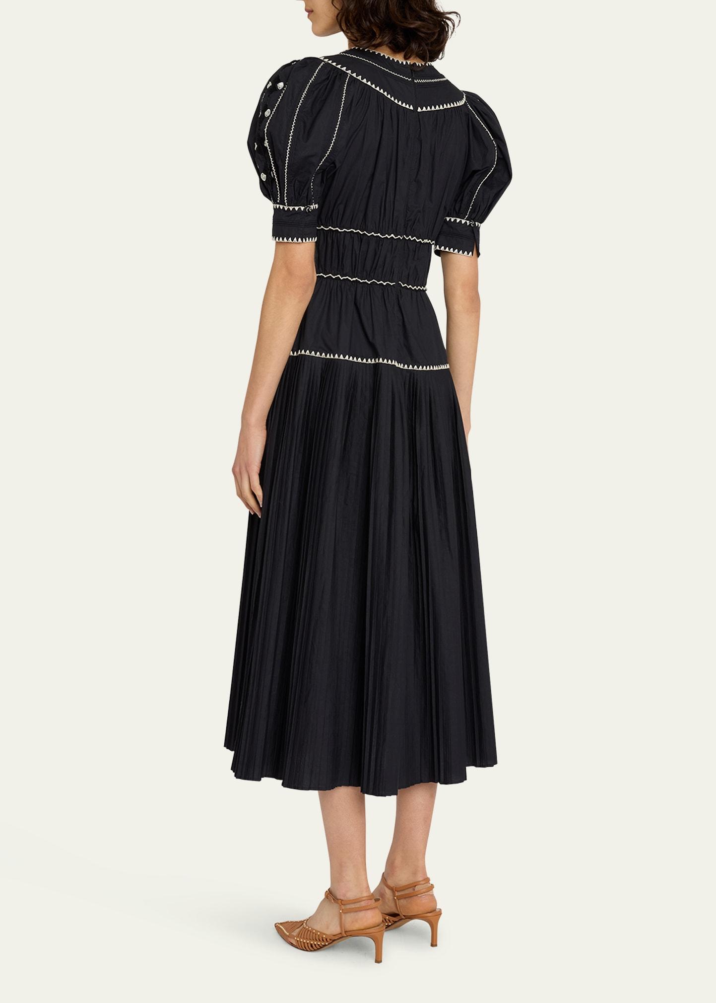 Ulla Johnson Harriet Pleated Puff-sleeve Embroidered Midi Dress in