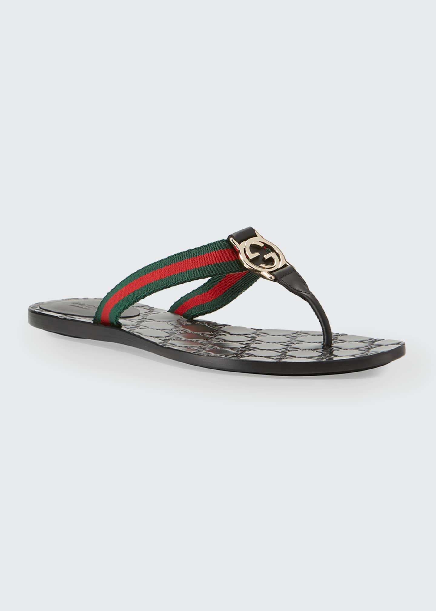 Gucci Kika Canvas Thong Sandals in Black | Lyst