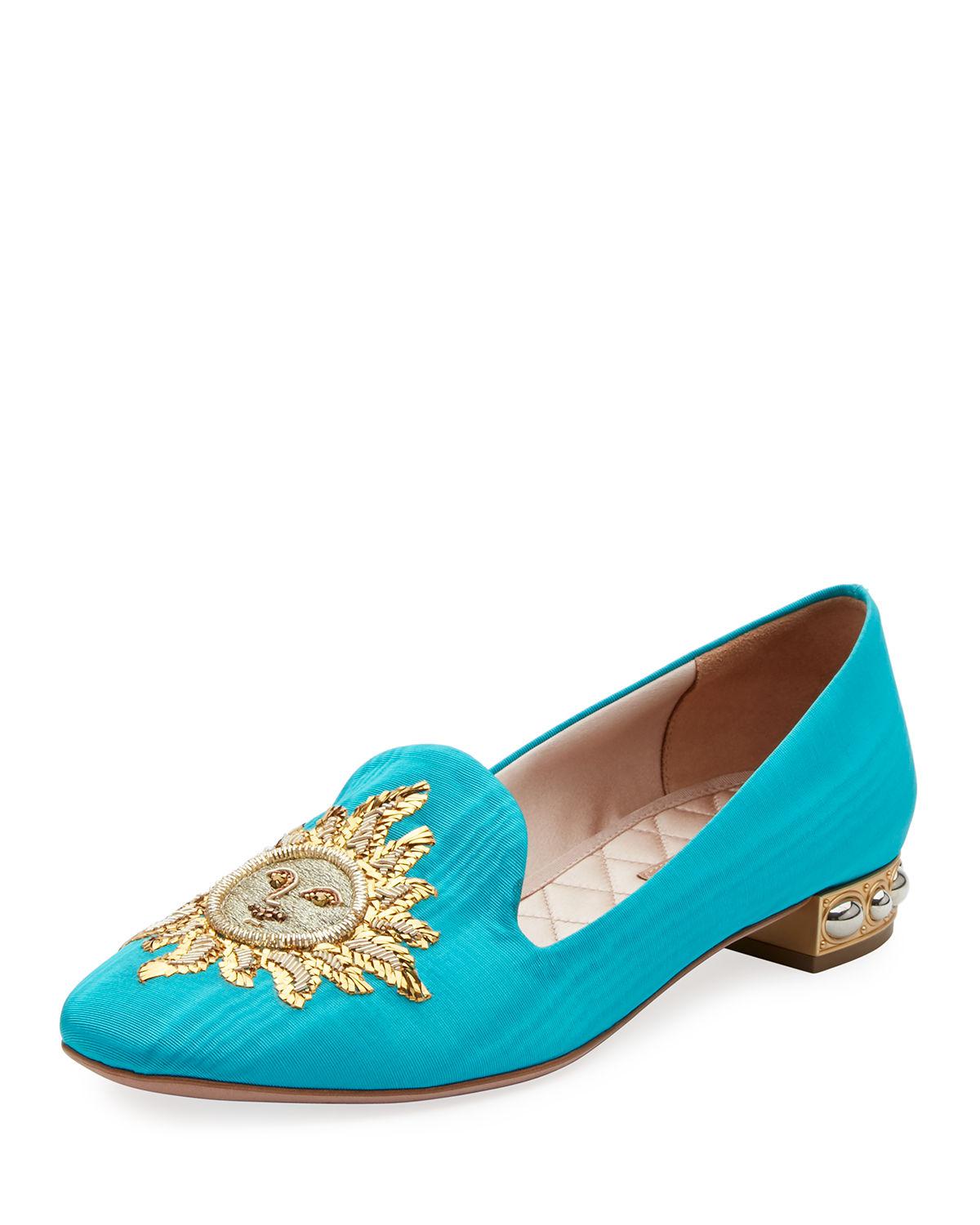 Aquazzura Embroidered Moire Loafer in Blue - Lyst