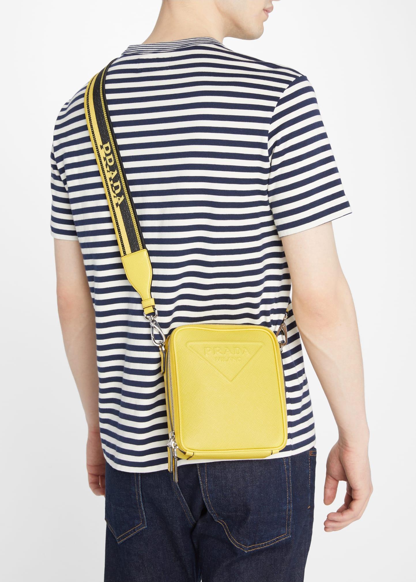 Prada Saffiano Leather Shoulder Crossbody Bag in Yellow for Men | Lyst