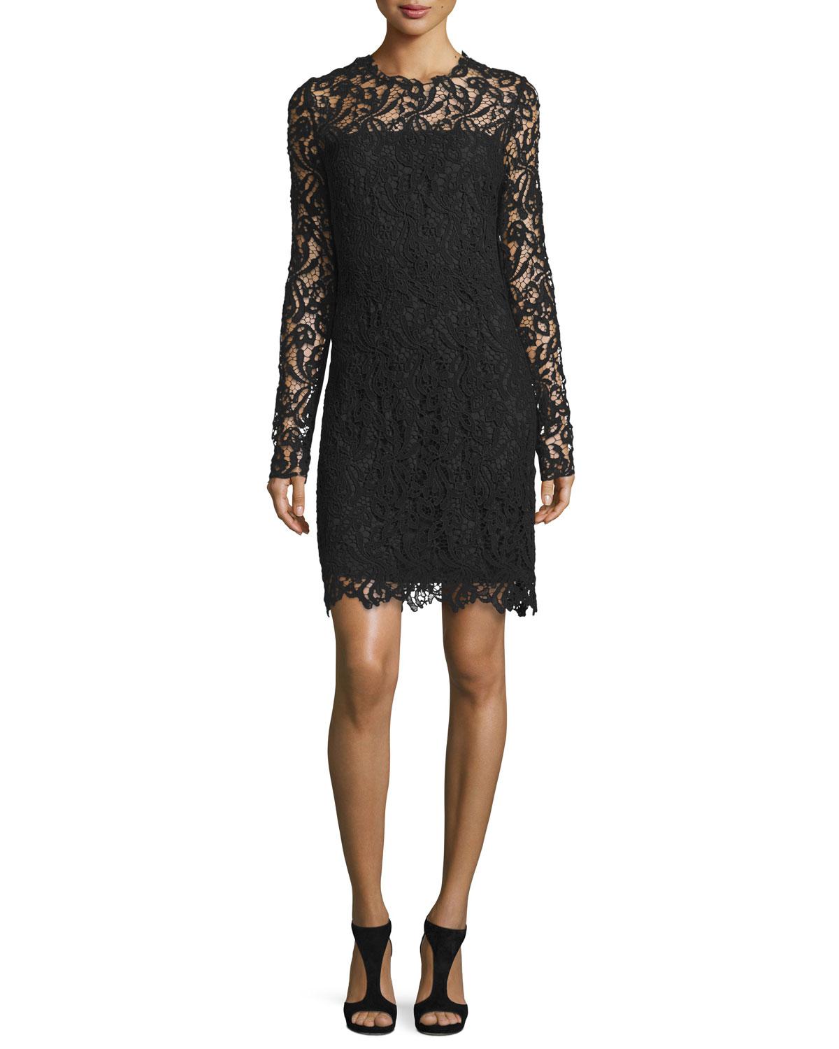 Elie Tahari Priscilla Long-sleeve Lace Cocktail Dress in Night (Navy ...