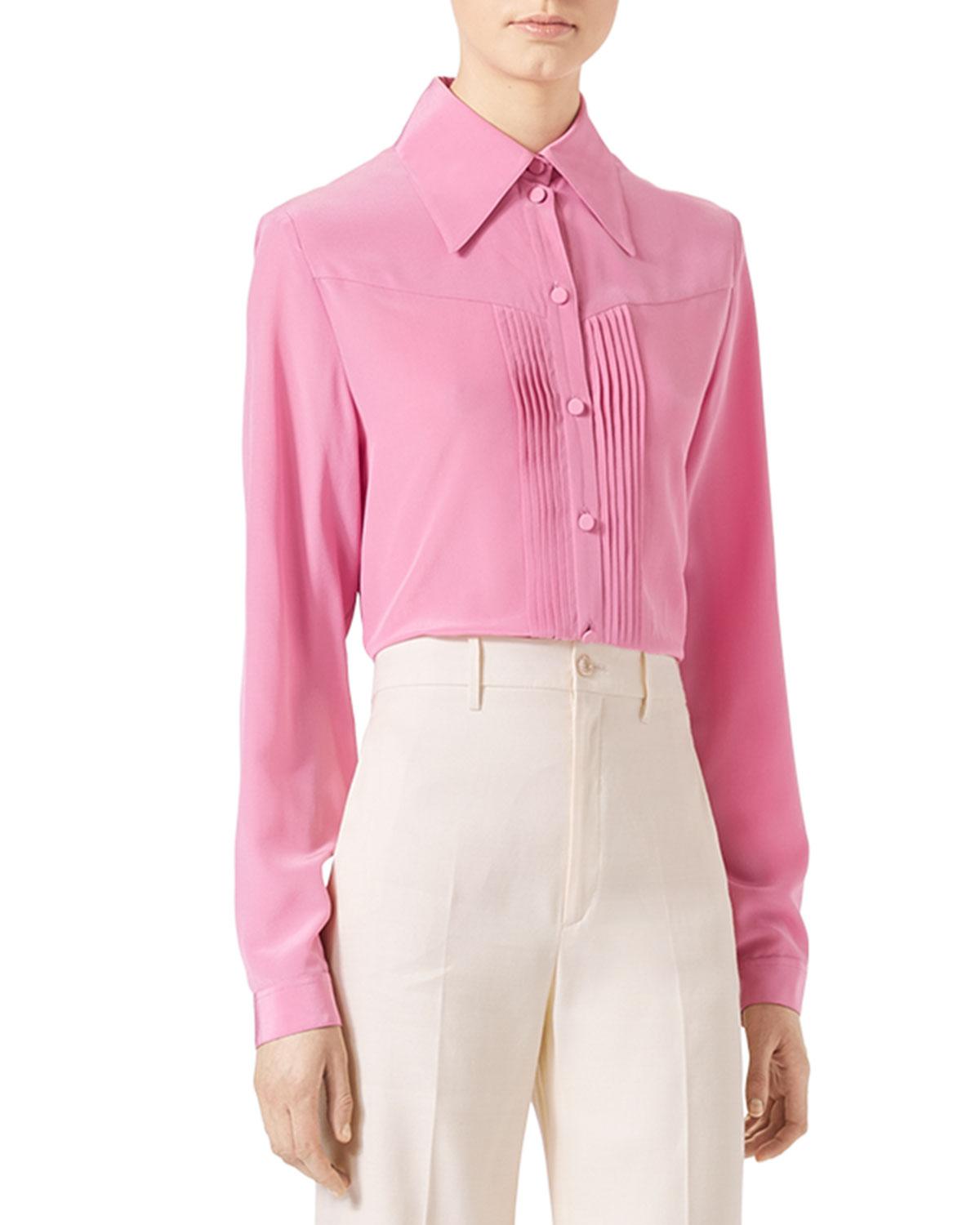 Gucci Silk Crepe Blouse in Pink - Lyst