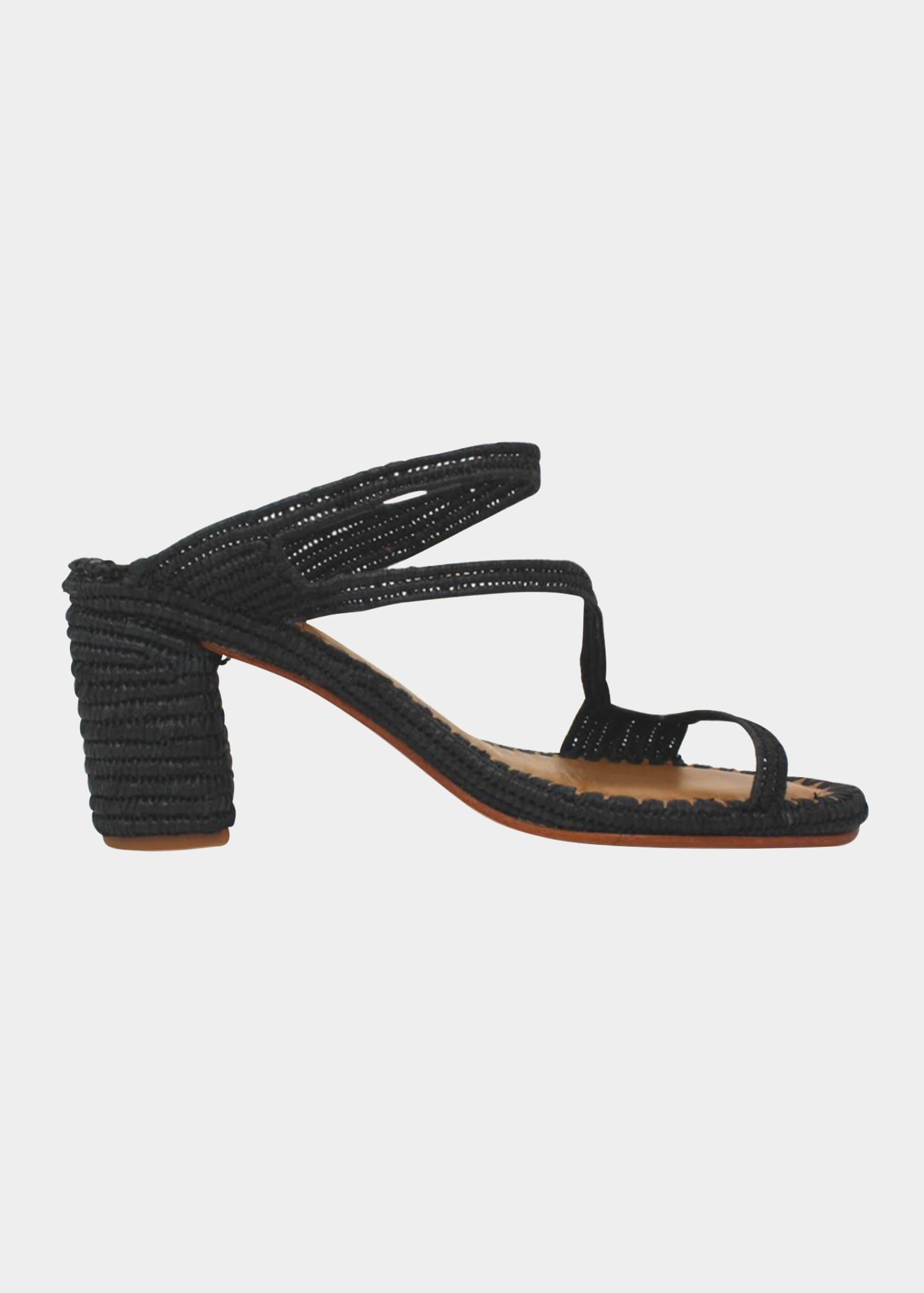 Carrie Forbes Salah Woven Raffia Sandals in Black | Lyst
