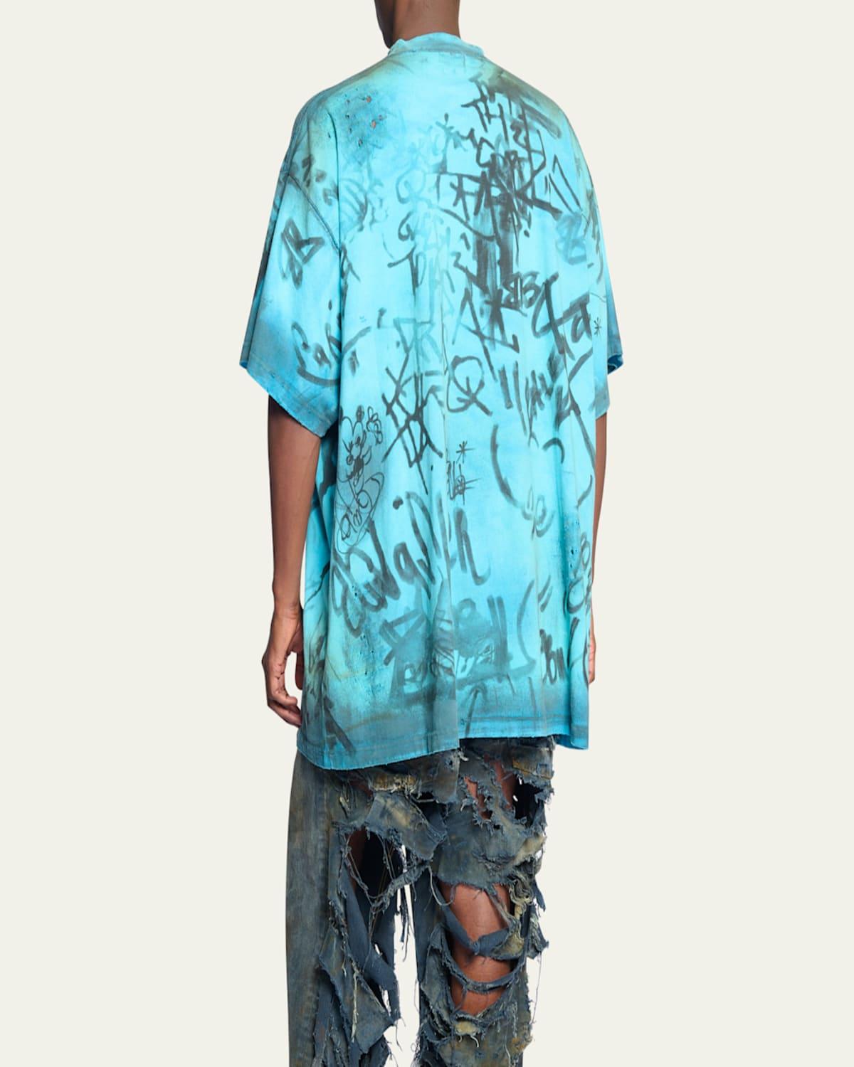 Balenciaga Oversized Graffiti Skater T-Shirt in Blue for Men