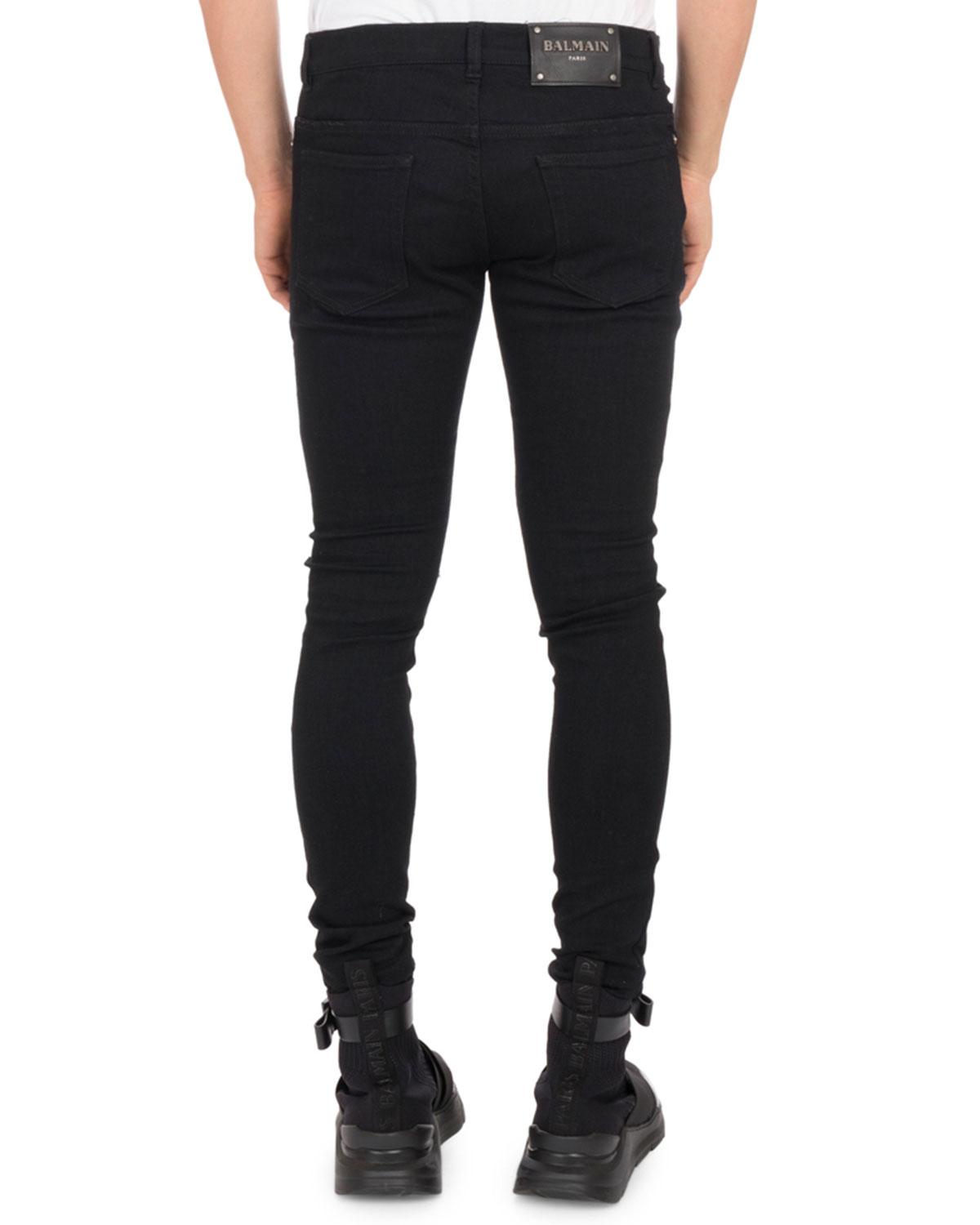 Balmain Denim Men's Ultra Skinny Destroyed Jeans in Black for Men - Lyst
