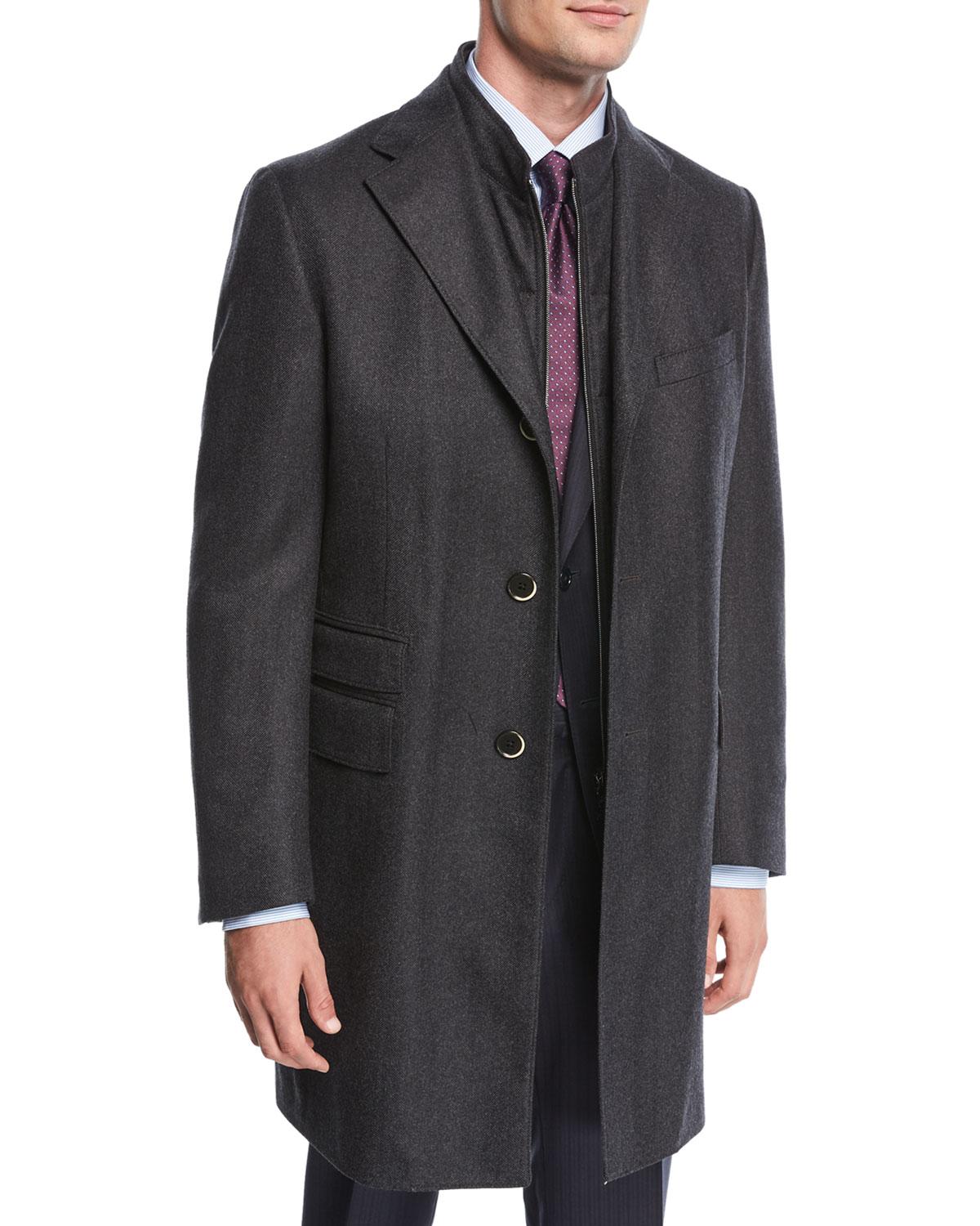 Corneliani Singlebreasted Herringbone Wool Top Coat in Gray for Men