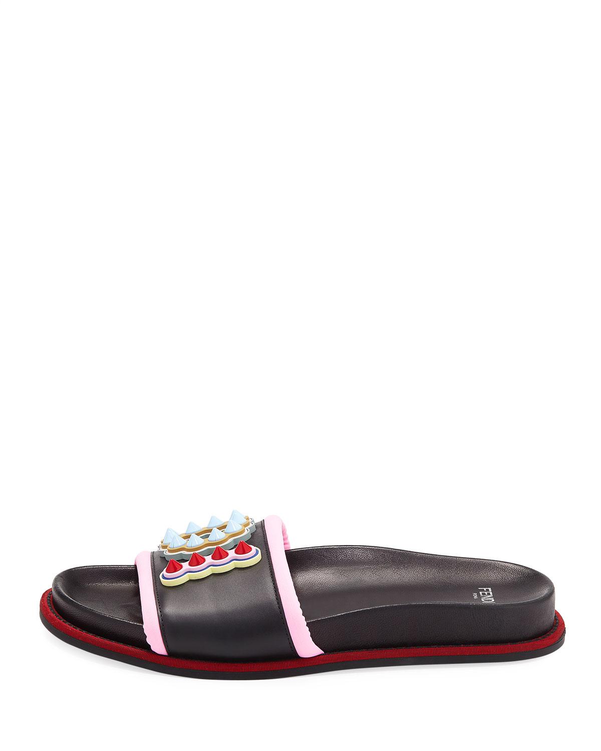 Fendi Leather Fun Fair Flat Slide Sandal in Black Lyst