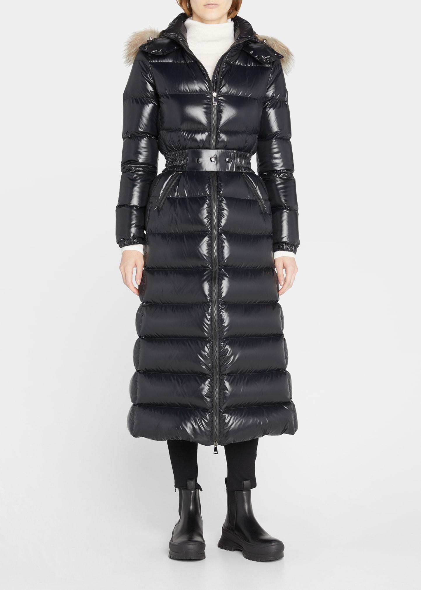 Moncler Hudson Long Puffer Coat With Fur Hood in Black | Lyst