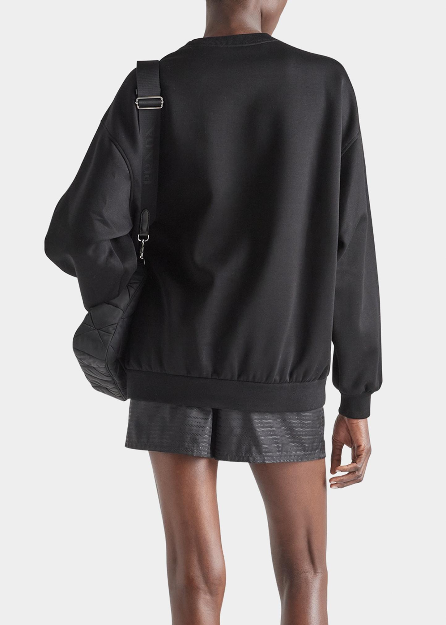 Prada Recycled Nylon Fleece-sleeve Pullover Top in Black | Lyst