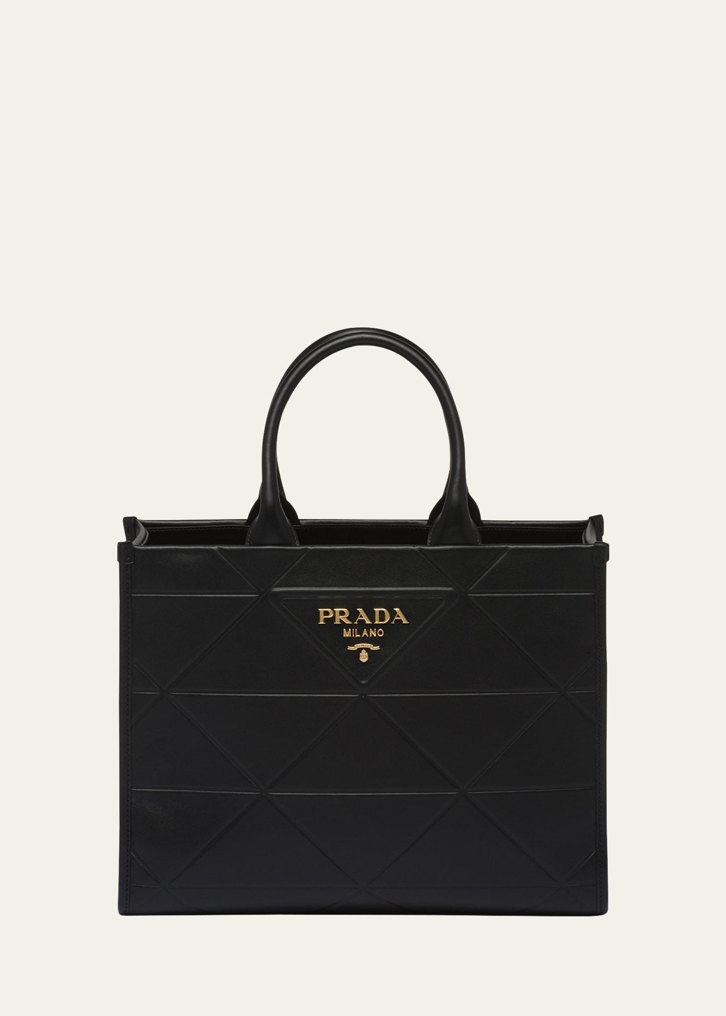 Prada Triangle Leather Shopper Tote Bag in Black | Lyst