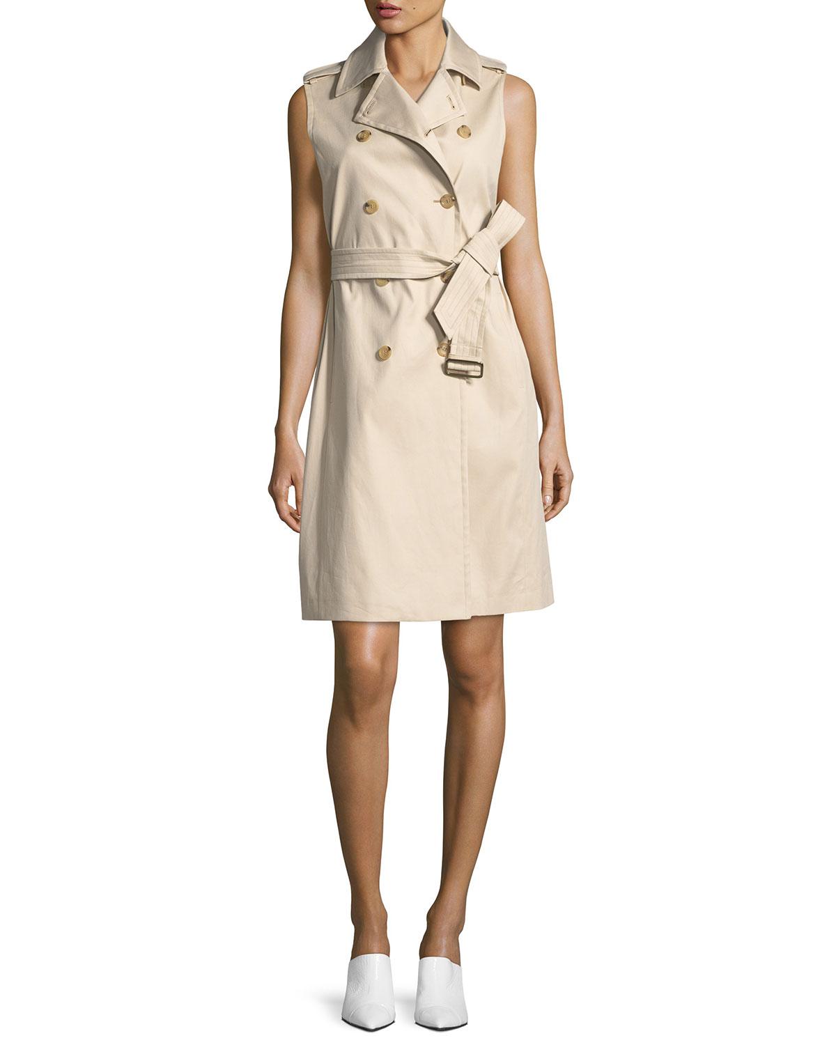 Max Mara Cotton Sleeveless Belted Trench Dress in Sand (Natural) Lyst