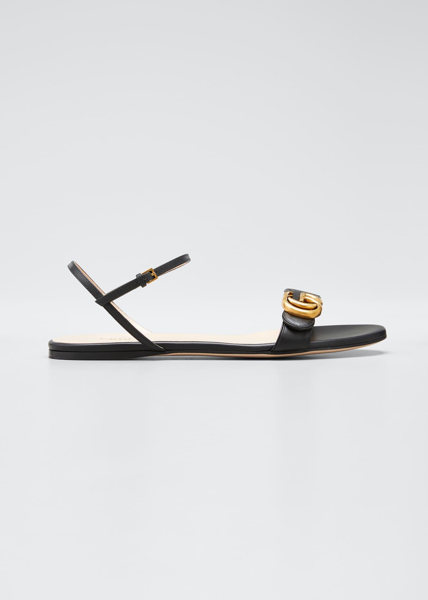 Gucci Marmont Flat Double-g Leather Sandals in White - Lyst