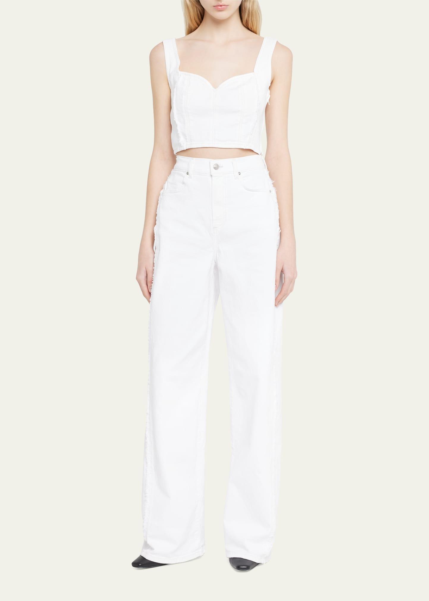 Le Jean Helena Wide-leg Fringe Jeans in White | Lyst