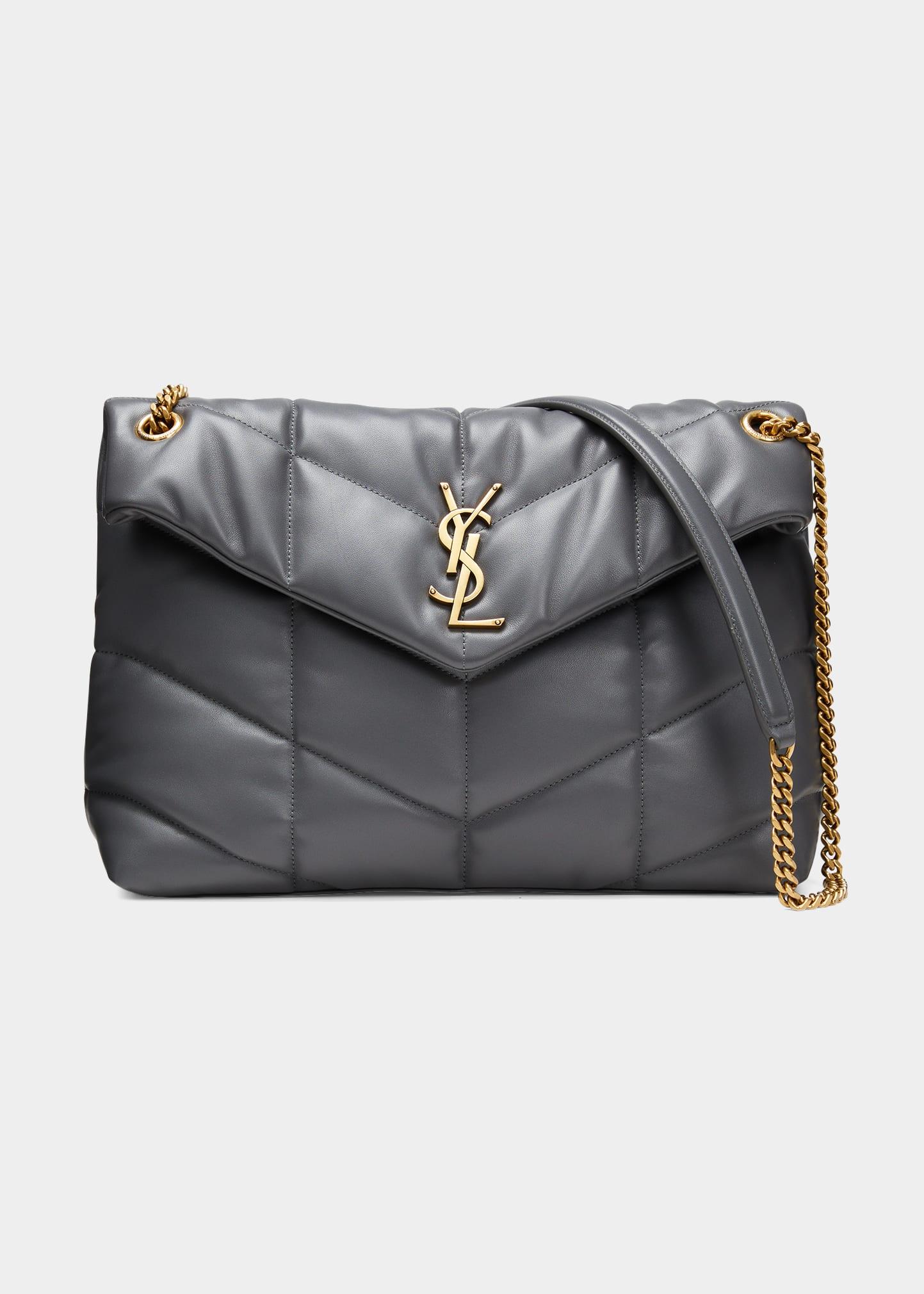 Saint Laurent Loulou Puffer Medium Ysl Flap Shoulder Bag in Gray Lyst