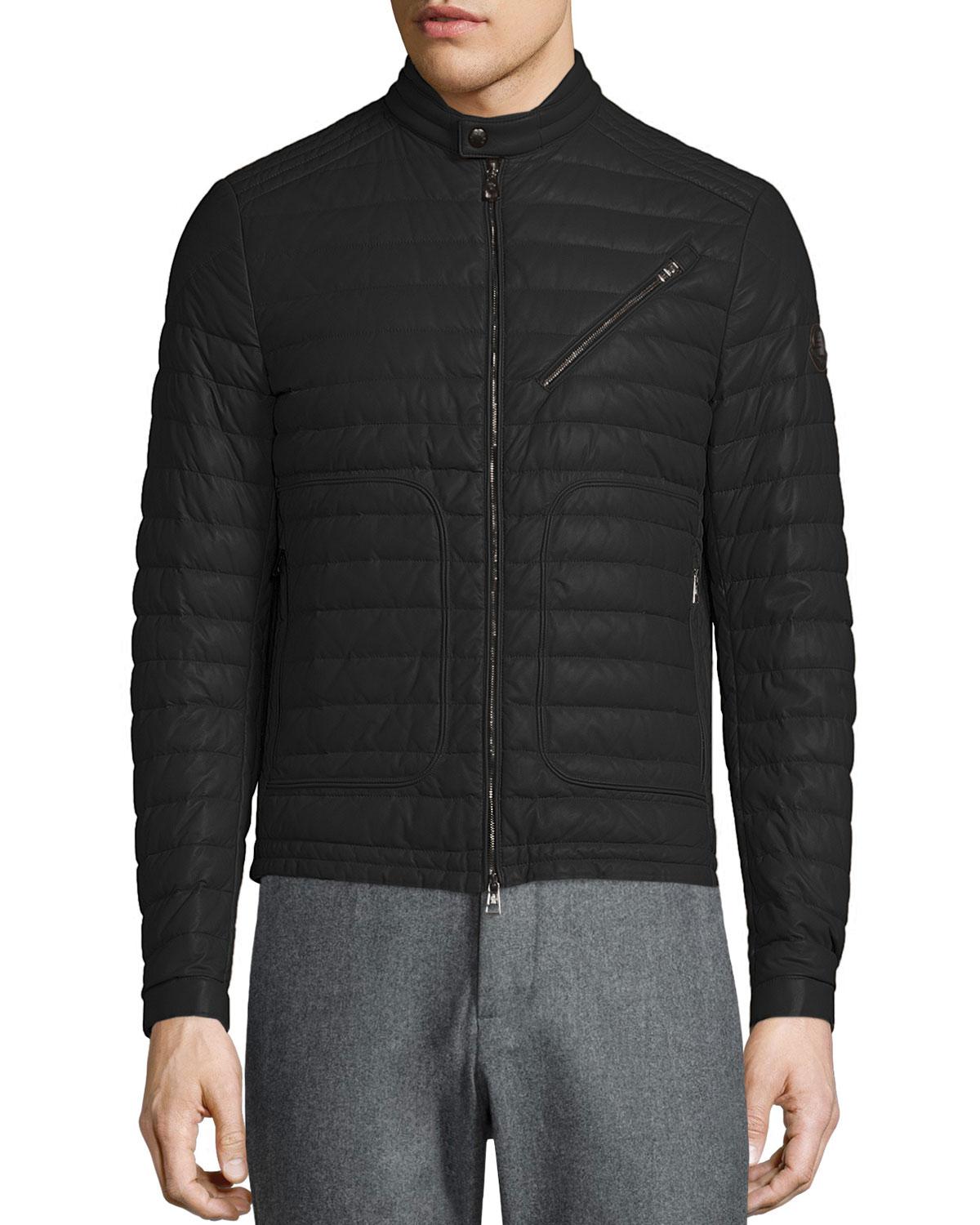 Moncler Casteu Quilted Leather Moto Jacket in Black for Men - Lyst