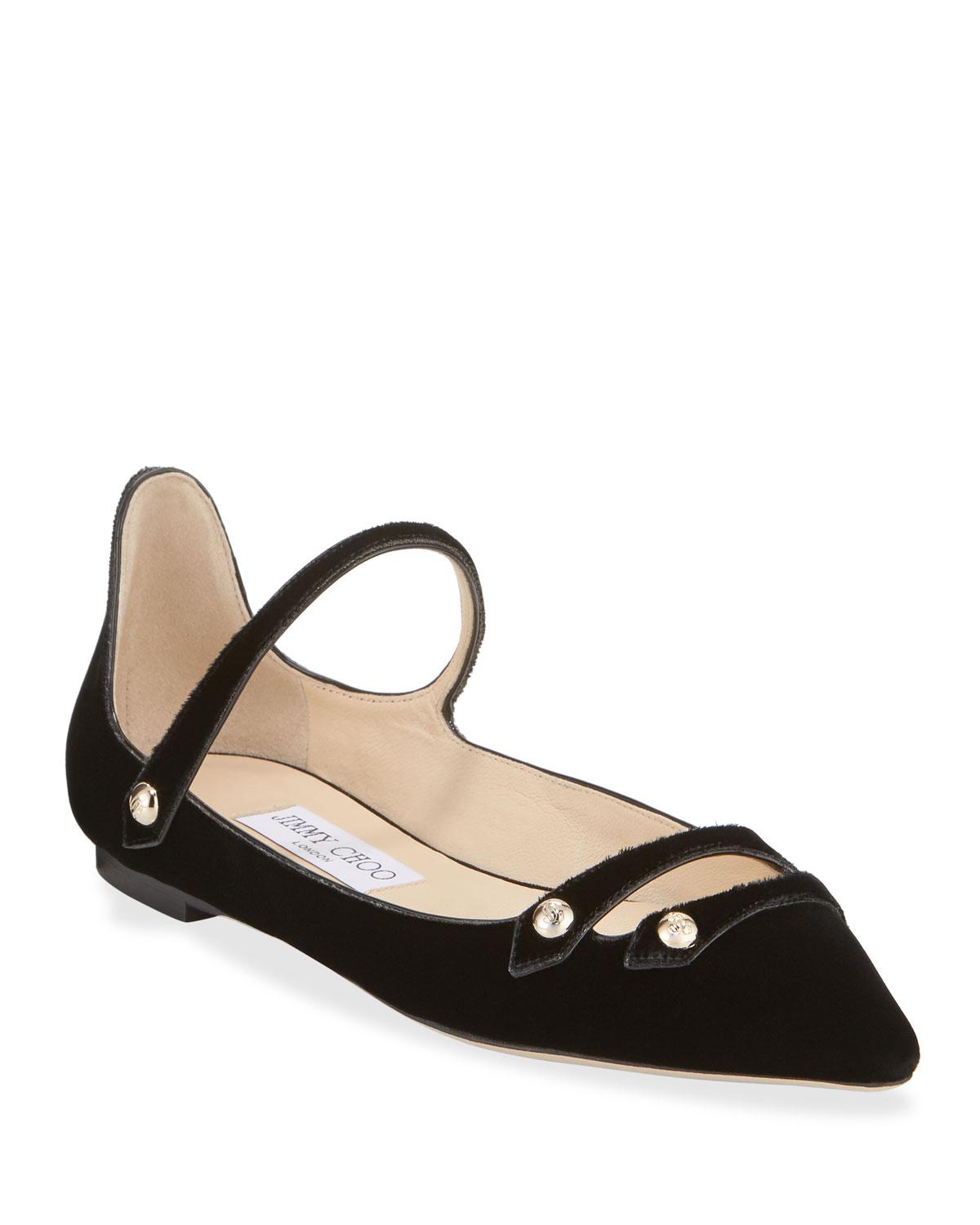 Jimmy Choo Layton Velvet Mary Jane Ballerina Flats in Black - Lyst
