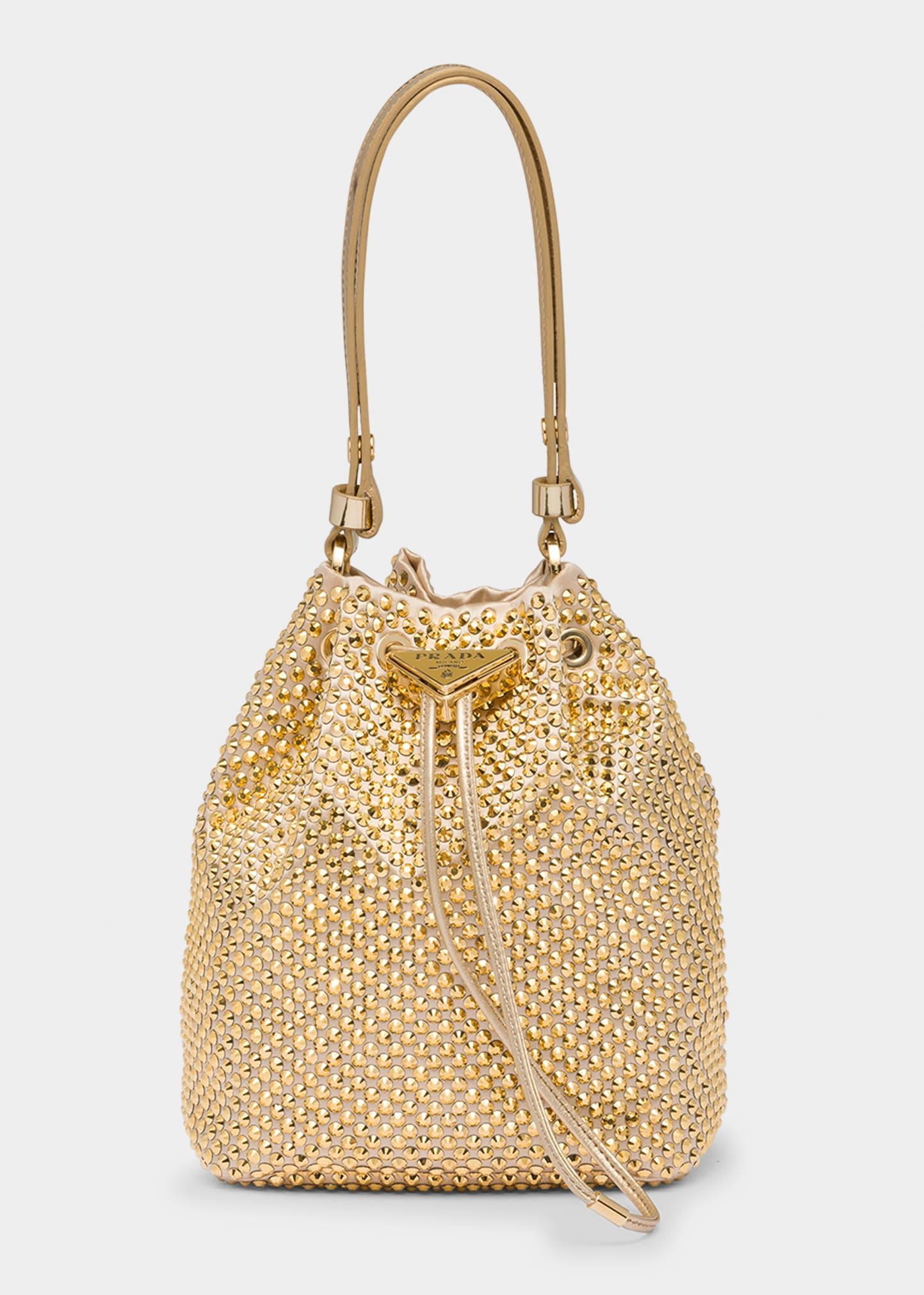 Prada Allover Crystal Drawstring Bucket Bag in Natural Lyst