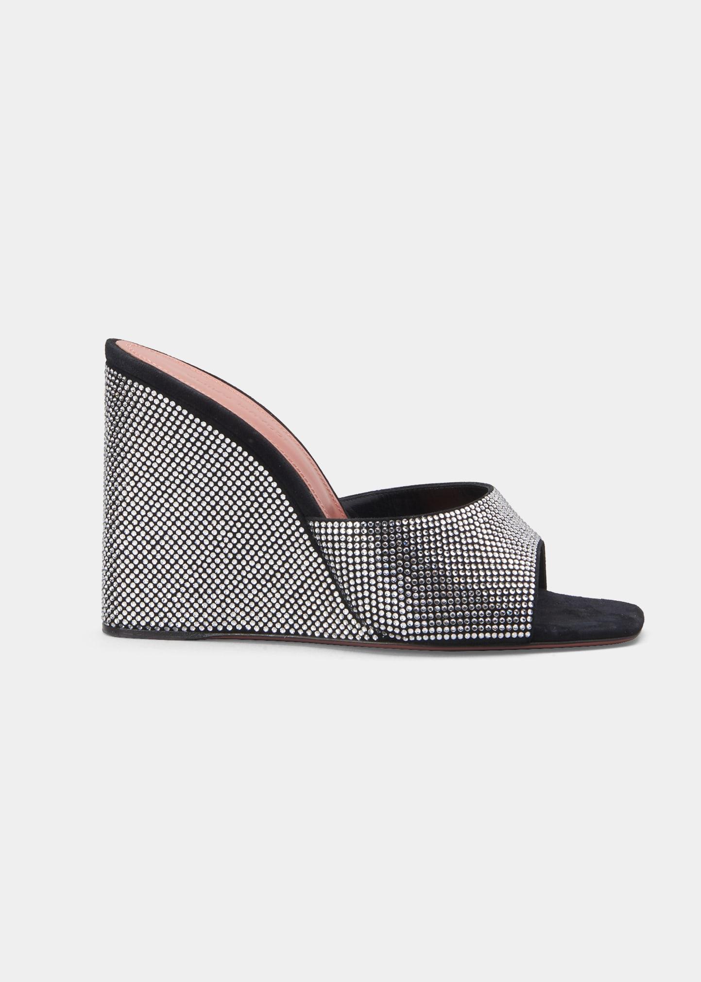AMINA MUADDI Lupita Crystal Wedge Slide Sandals in Gray | Lyst