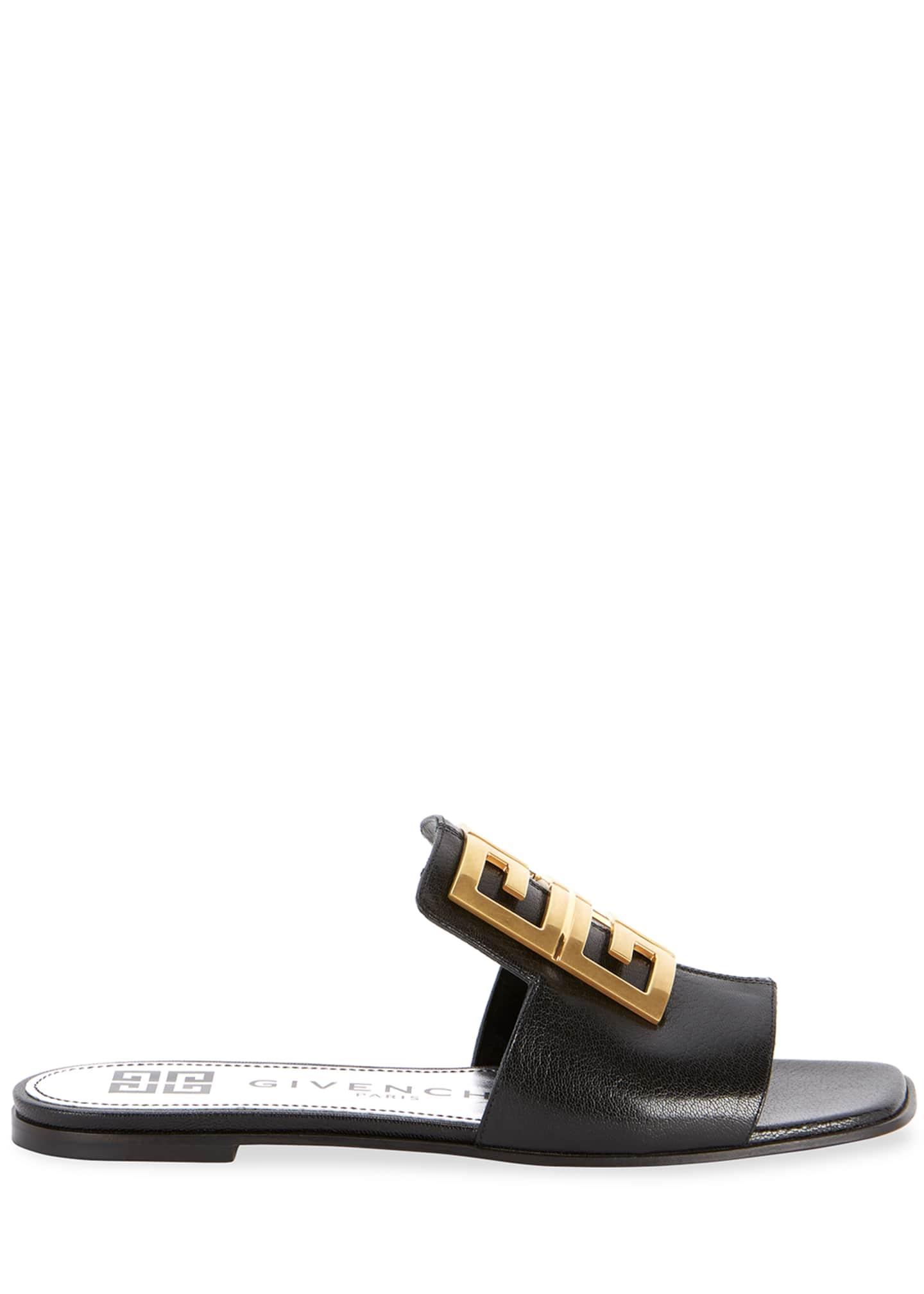 サンダル・ミュール GIVENCHY Black Leather 4G Liquid Slippers Givenchy Liquid 4G Leather Ankle-Strap Sandals - Bergdorf
