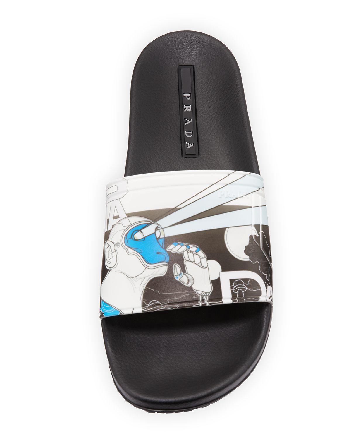 Prada Men's Graphic Rubber Slide Sandal in Blue for Men - Lyst