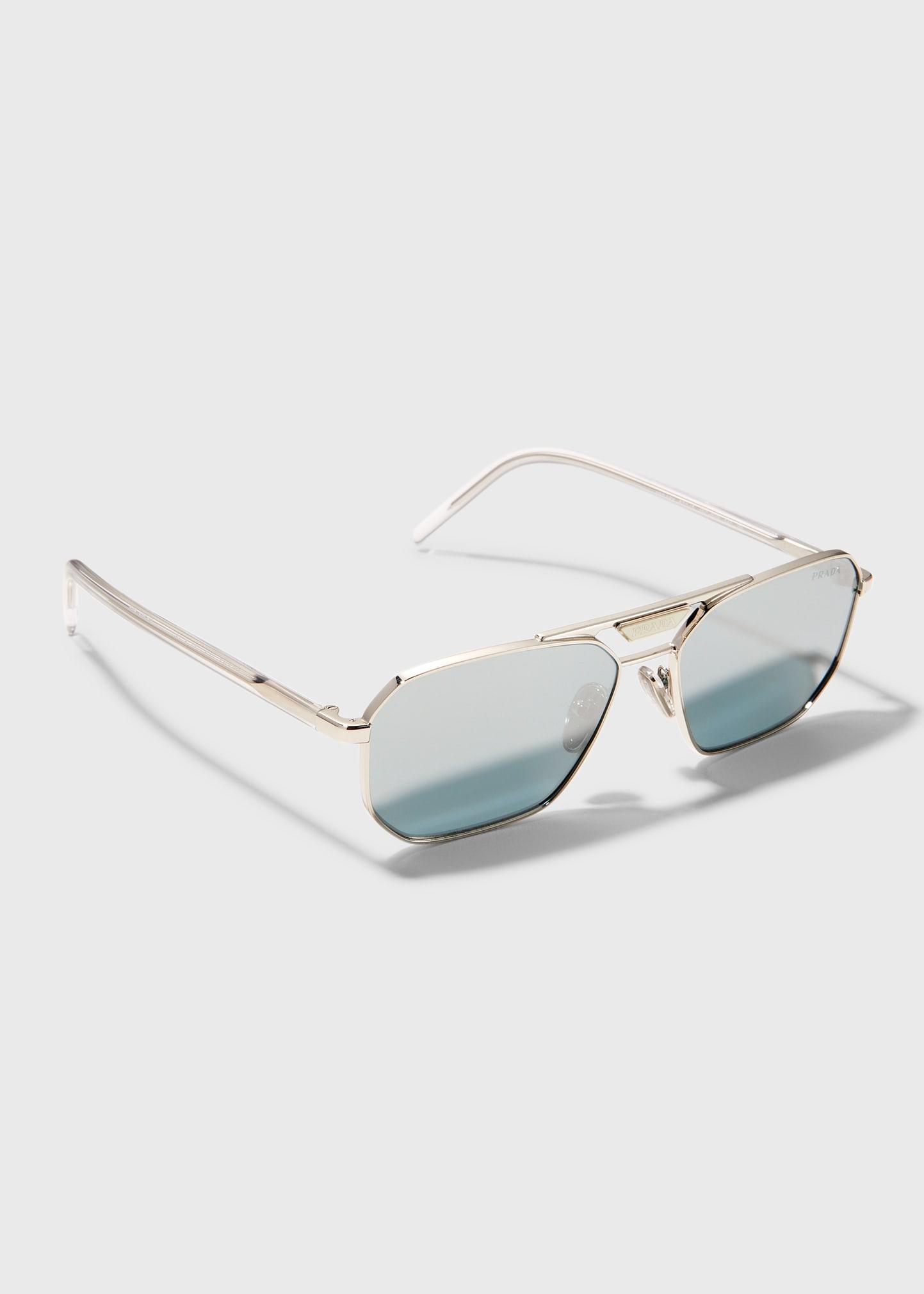 Prada Metal Double Bridge Rectangle Logo Sunglasses in Blue for Men | Lyst